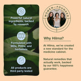 Hilma etiquetas e ingredientes, muestra fibra de acacia y endulzante natural