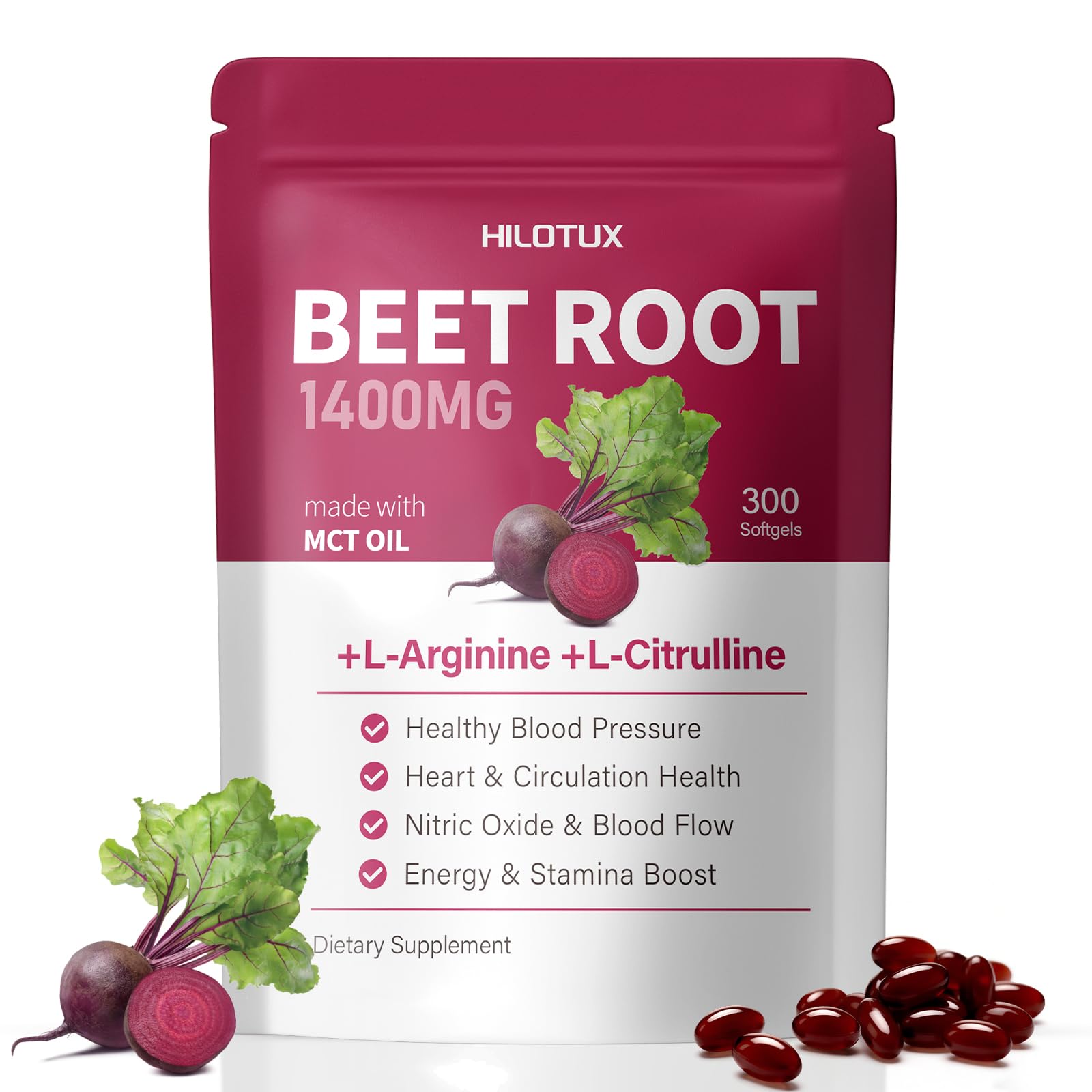 HILOTUX frasco delantero mostrando 300 softgels y beneficios