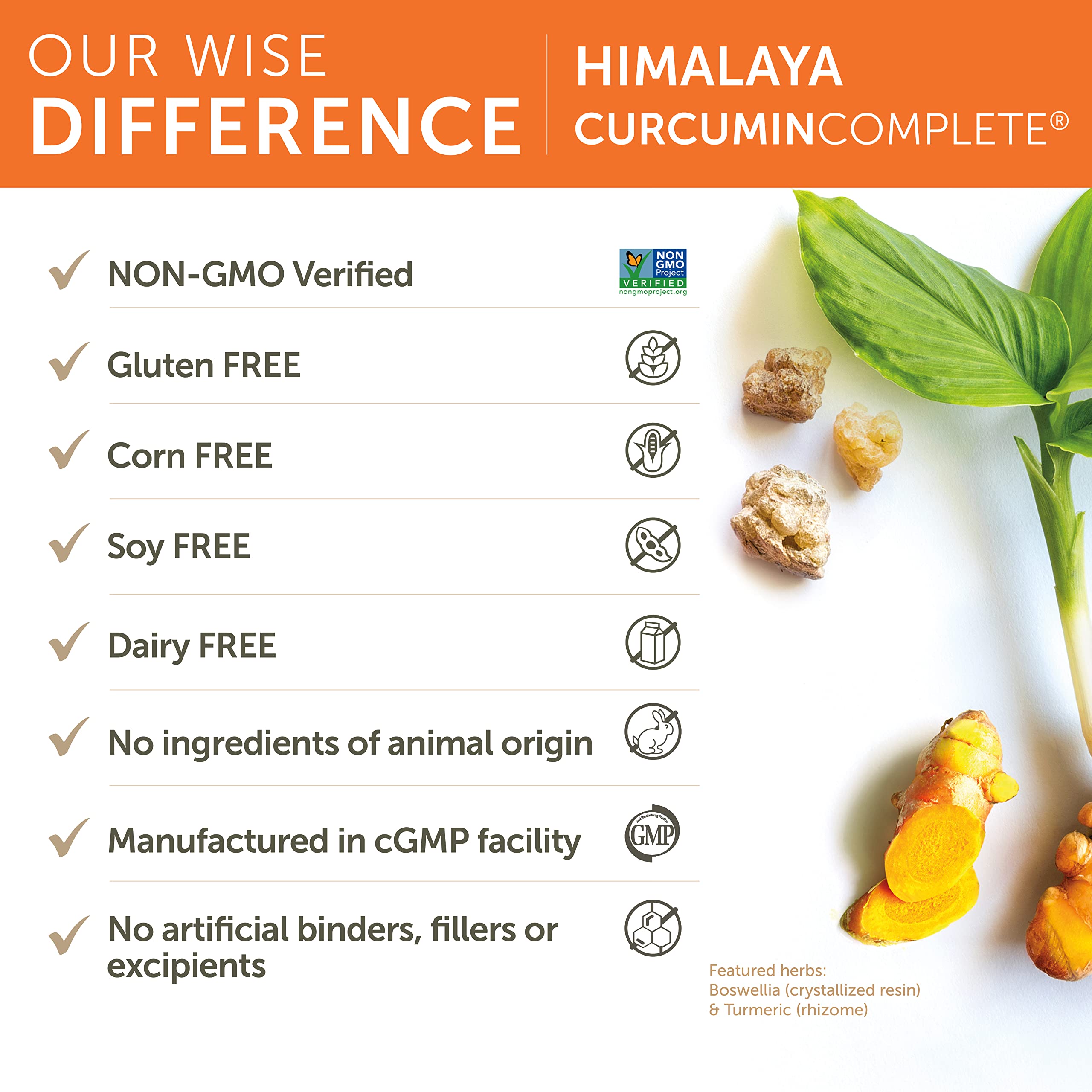 Himalaya etiqueta con lista de ingredientes, transparencia y detalle de curcuminoides
