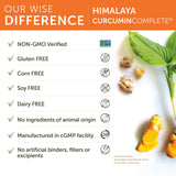 Himalaya etiqueta con lista de ingredientes, transparencia y detalle de curcuminoides