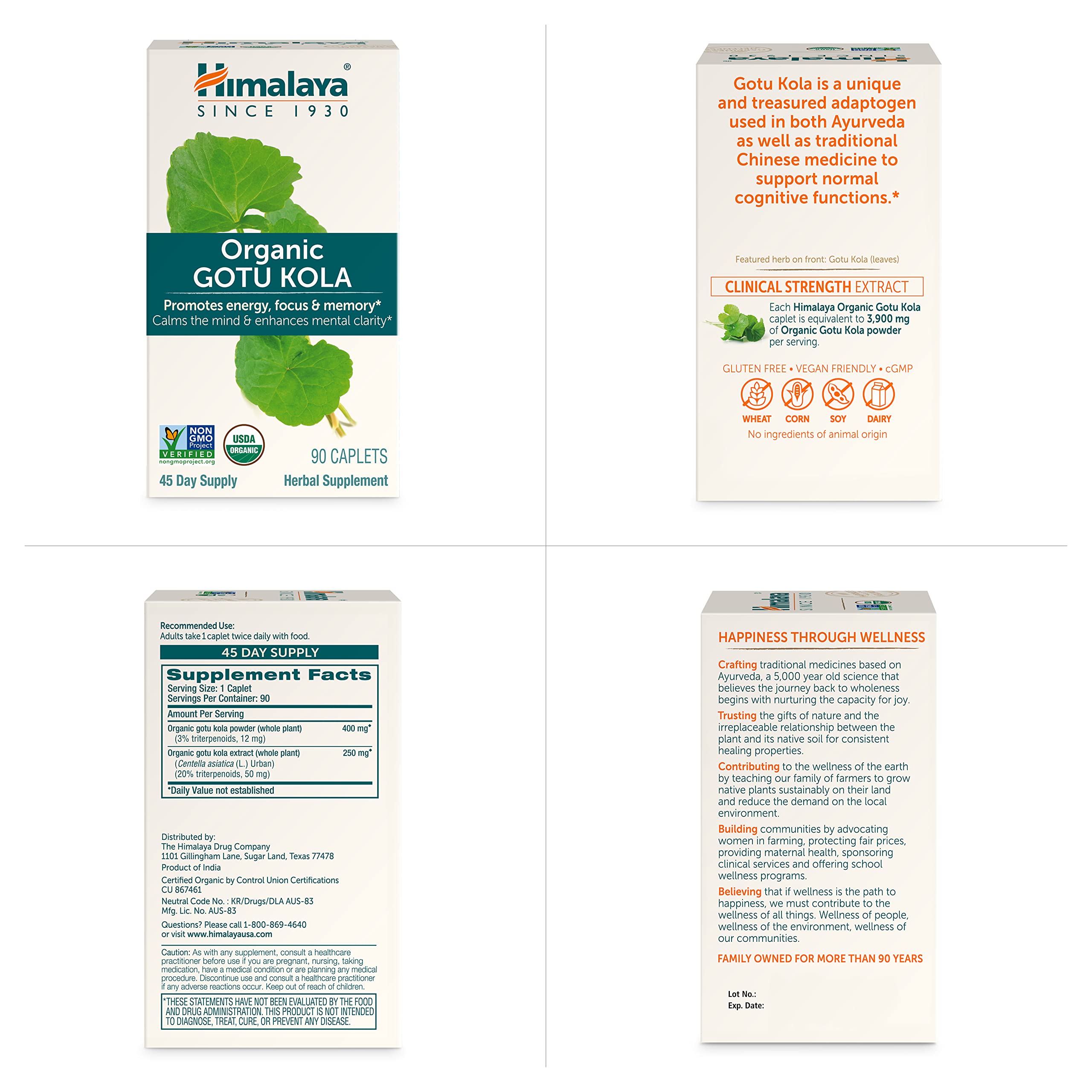 Himalaya frasco con iconos de ingredientes orgánicos y beneficios claros