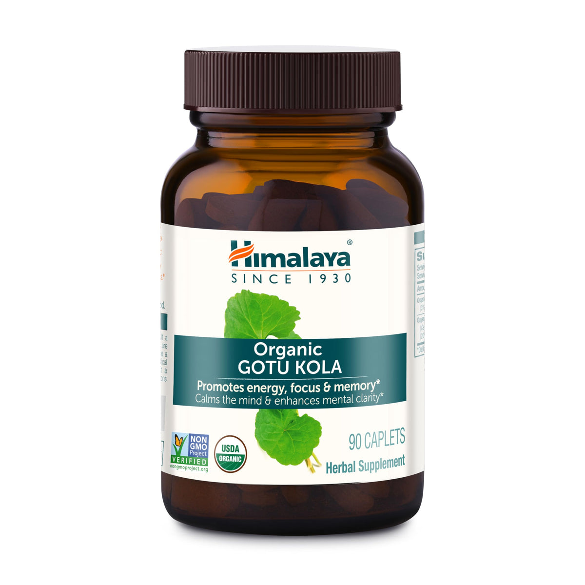 Himalaya frasco frontal de Gotu Kola mostrando la presentación y beneficio de enfoque