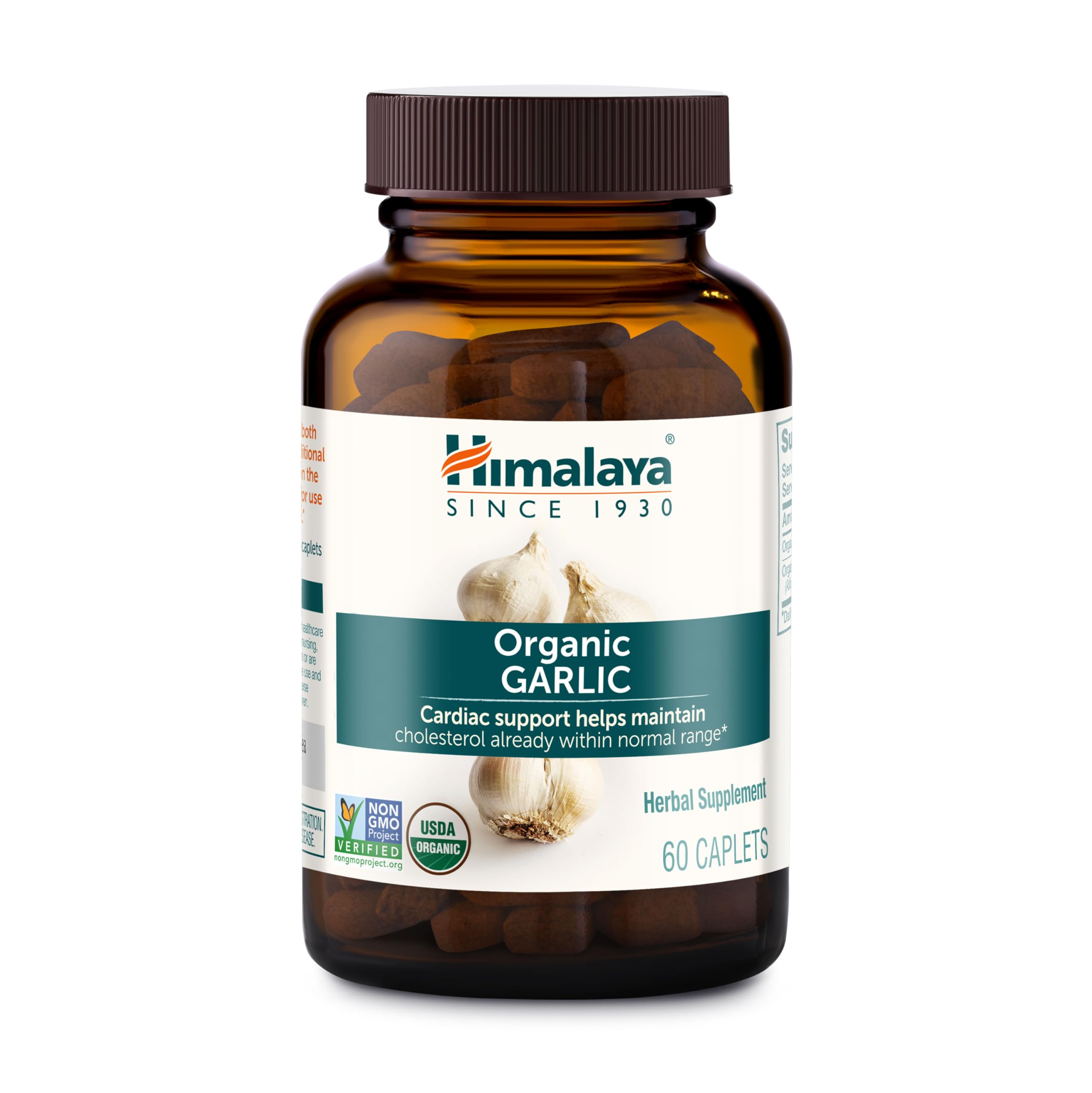 Himalaya envase frontal de Organic Garlic mostrando tamaño y marca para compra informada