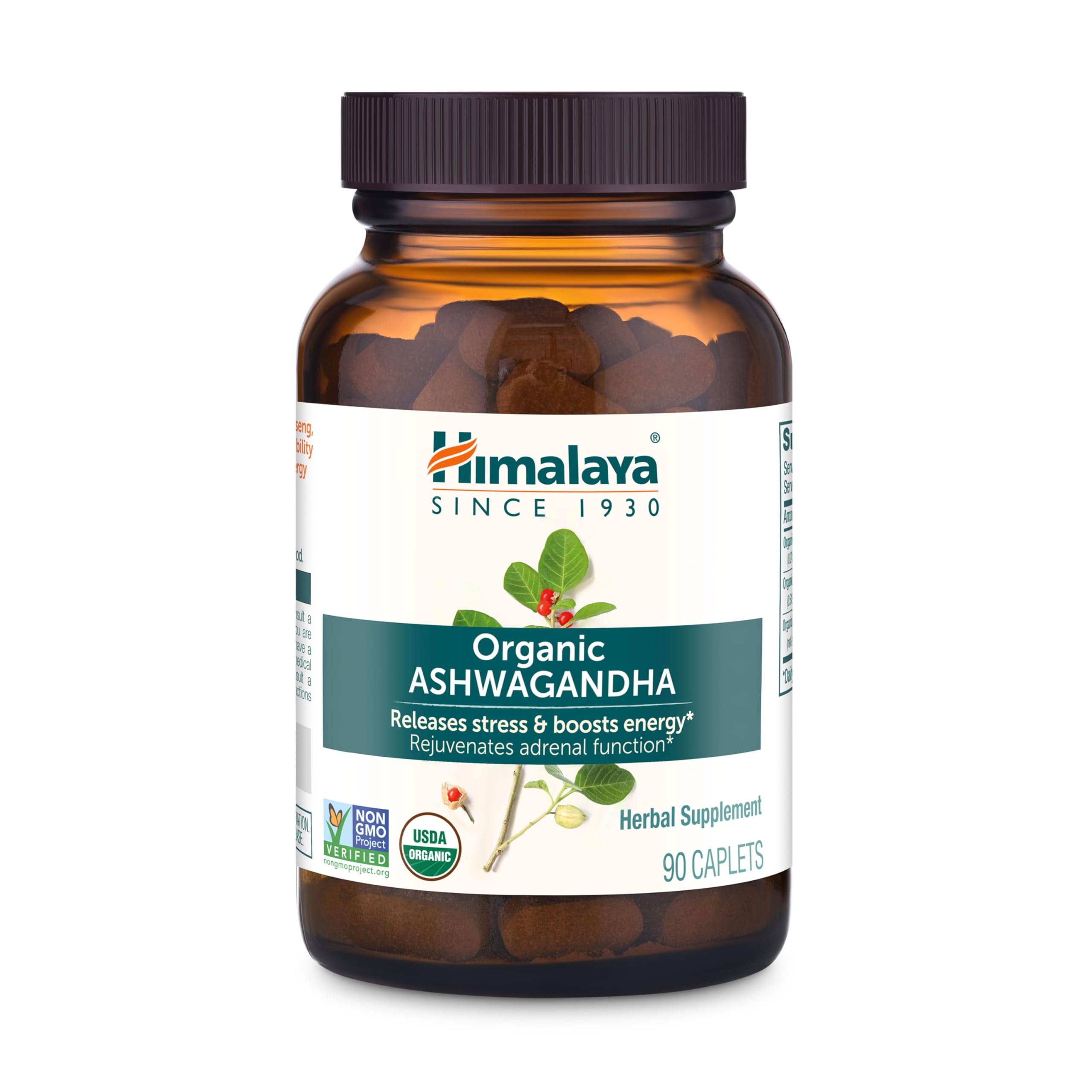 Himalaya botella frontal mostrando envase orgánico y cantidad 90 caplets