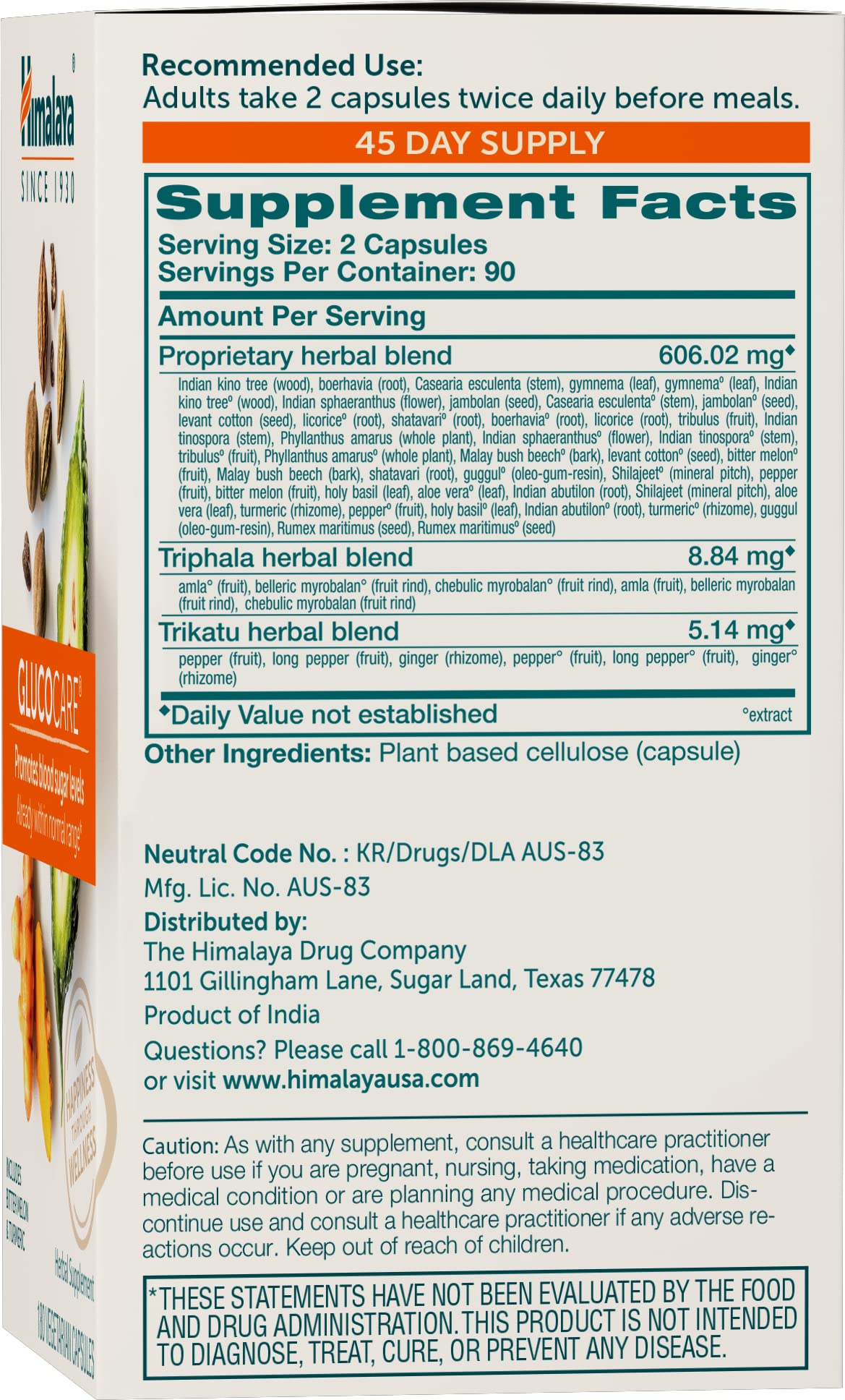 Himalaya GlucoCare cápsulas detalle de textura que resalta calidad vegana