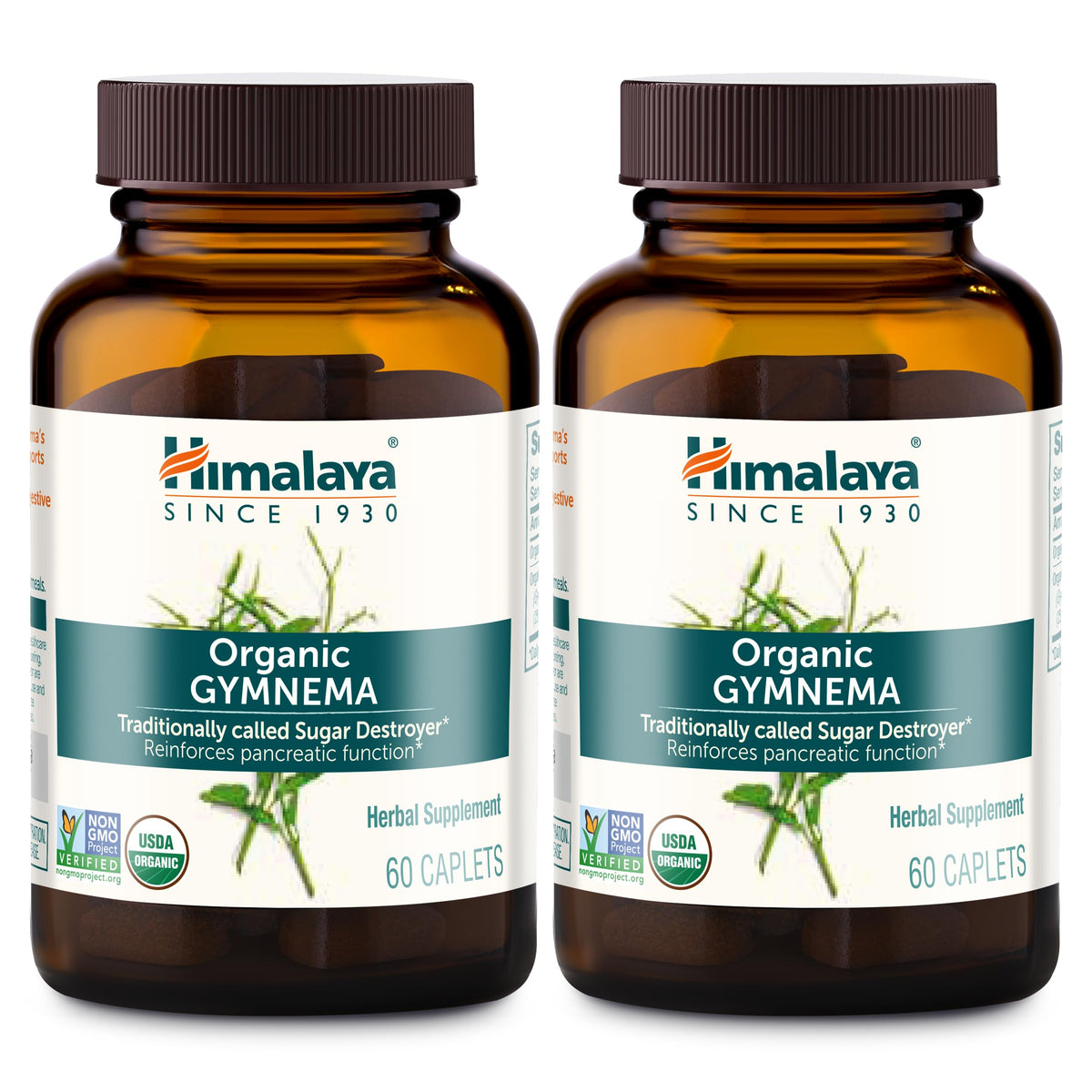 Himalaya envase frontal de Gymnema orgánico mostrando pureza y tamaño