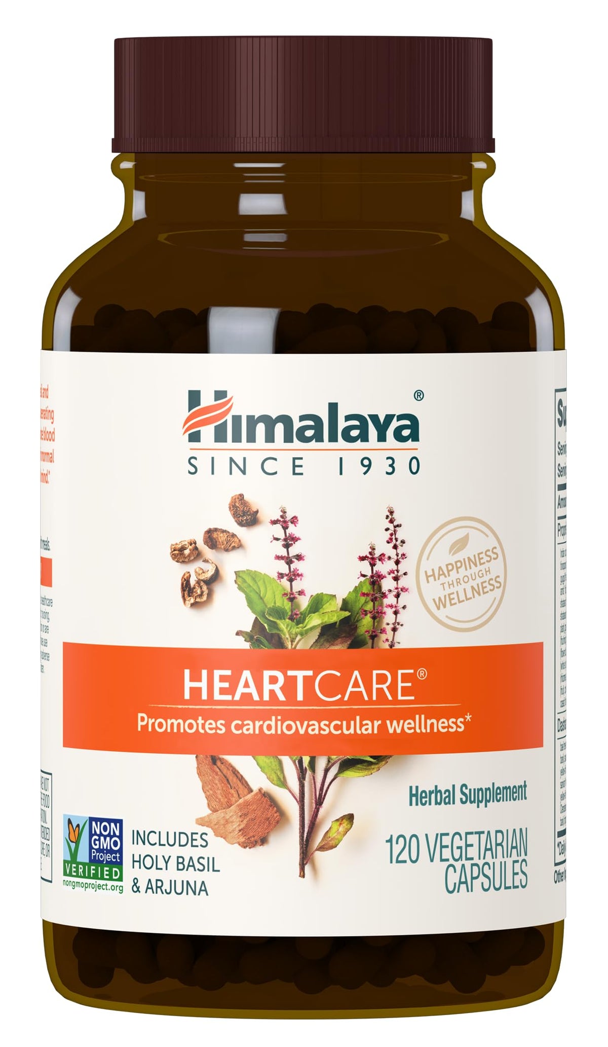 Himalaya HeartCare frontal del envase mostrando etiqueta y cápsulas, conveniencia diaria