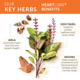 Etiqueta de Himalaya HeartCare con lista de hierbas como Ashwagandha y Amla, transparencia de ingredientes