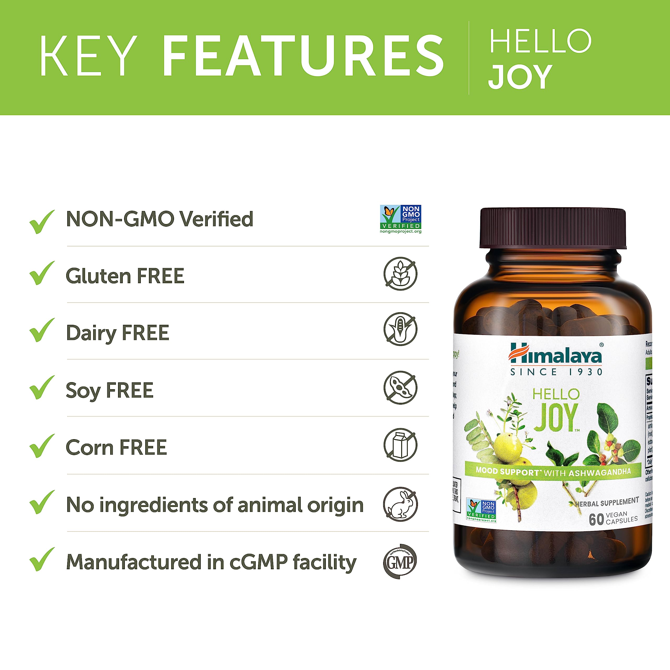 Himalaya Hello Joy botella sostenida en mano para comparar tamaño y dosis