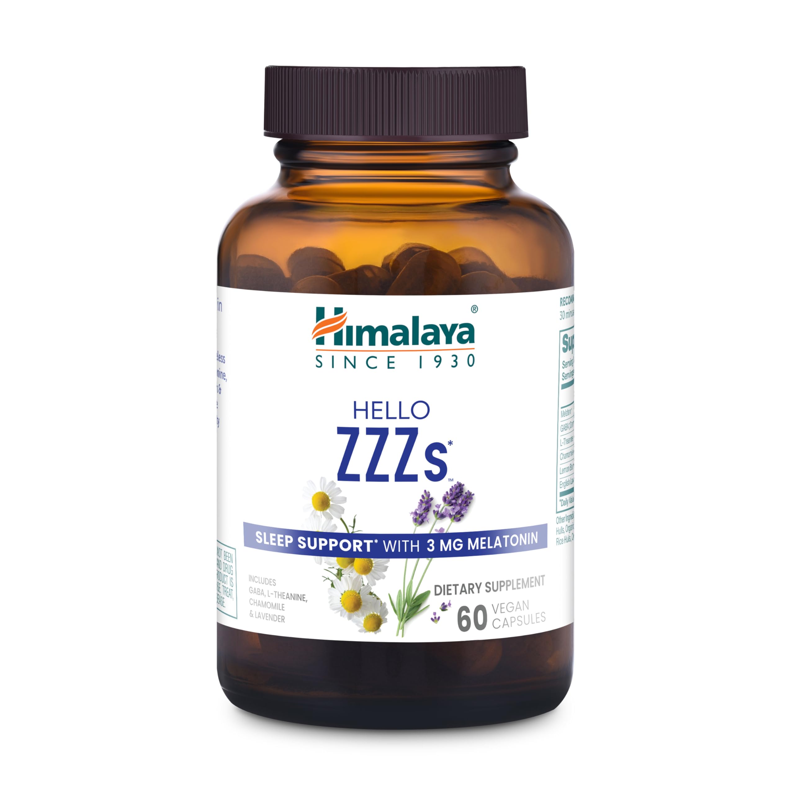 Himalaya frasco frontal mostrando diseño claro y beneficios del sueño