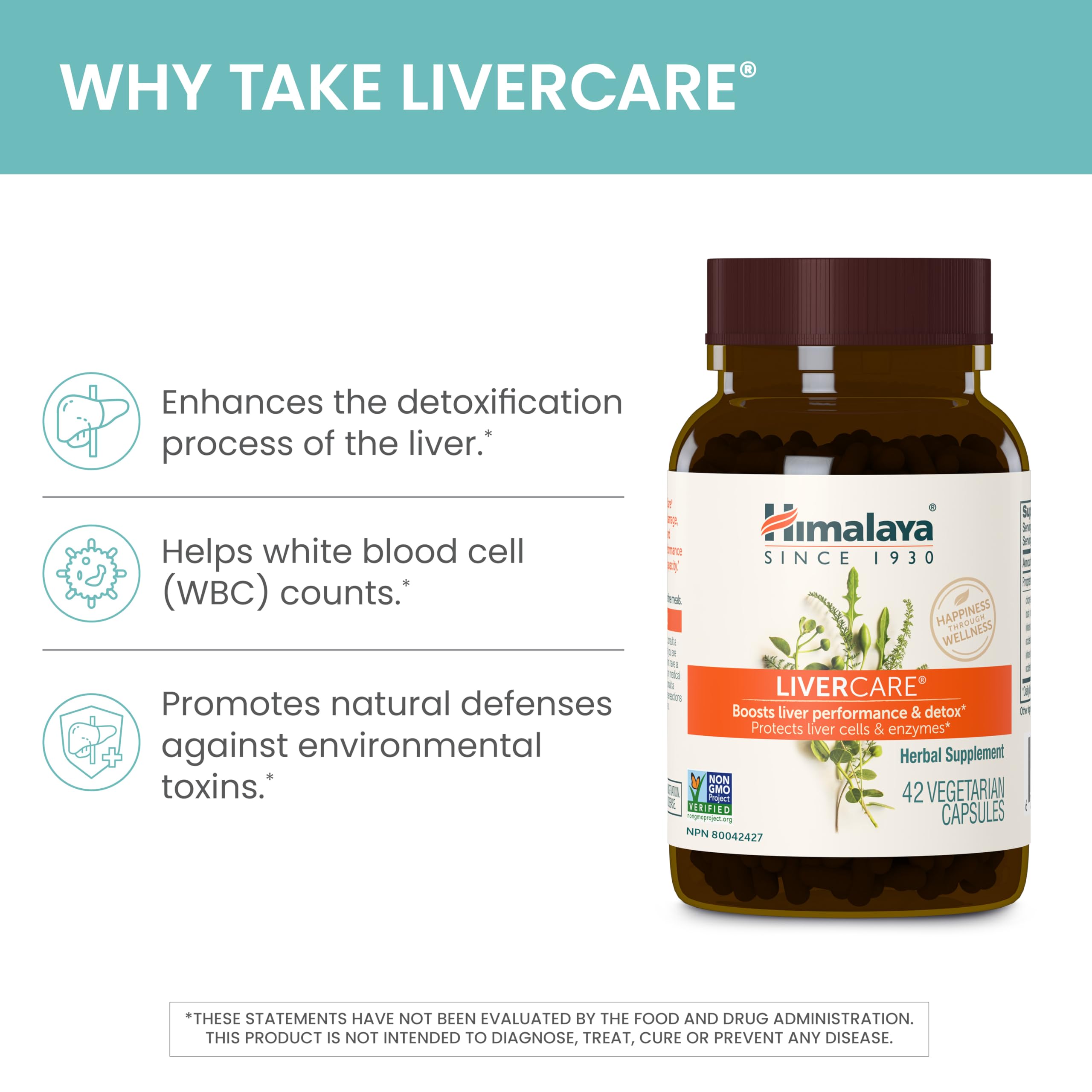 Himalaya LiverCare botella abierta con cápsulas lista para consumo diario