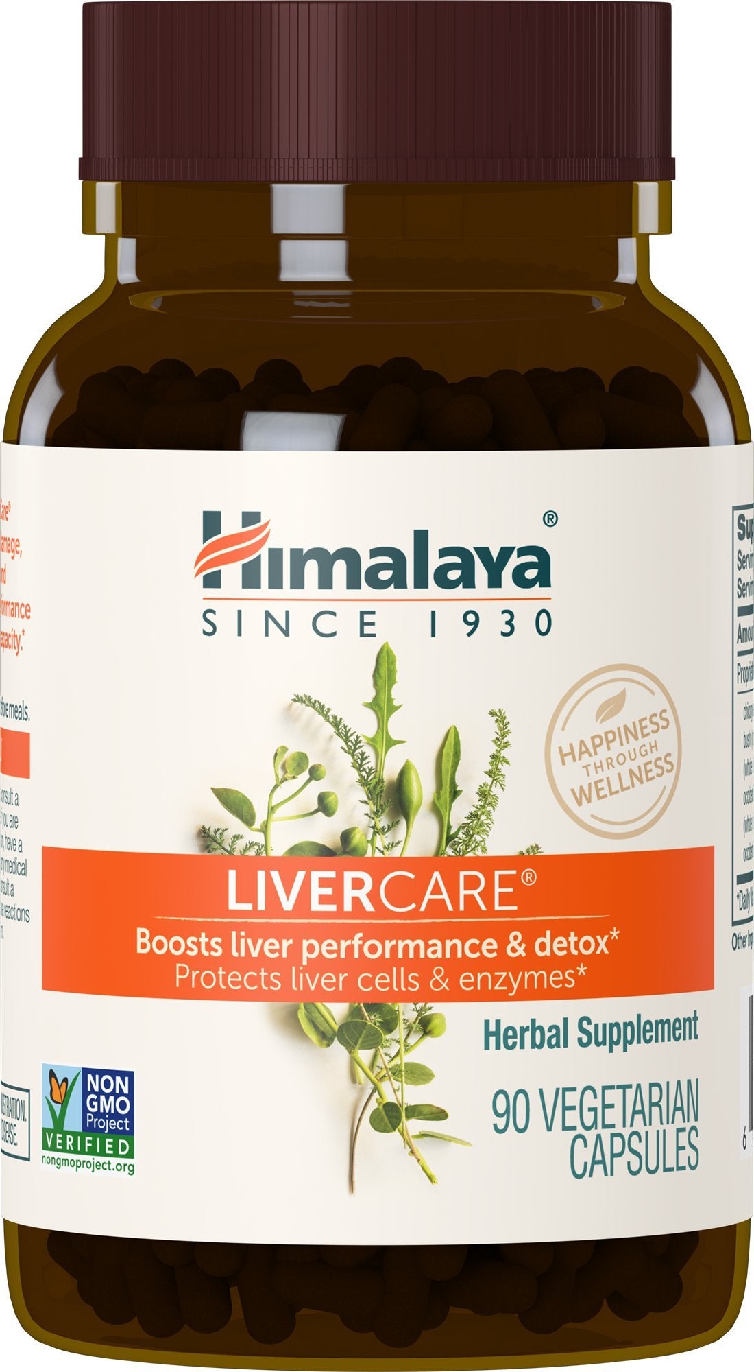 Himalaya frasco delantero mostrando cápsulas y etiqueta clara, apoyo hepático visible