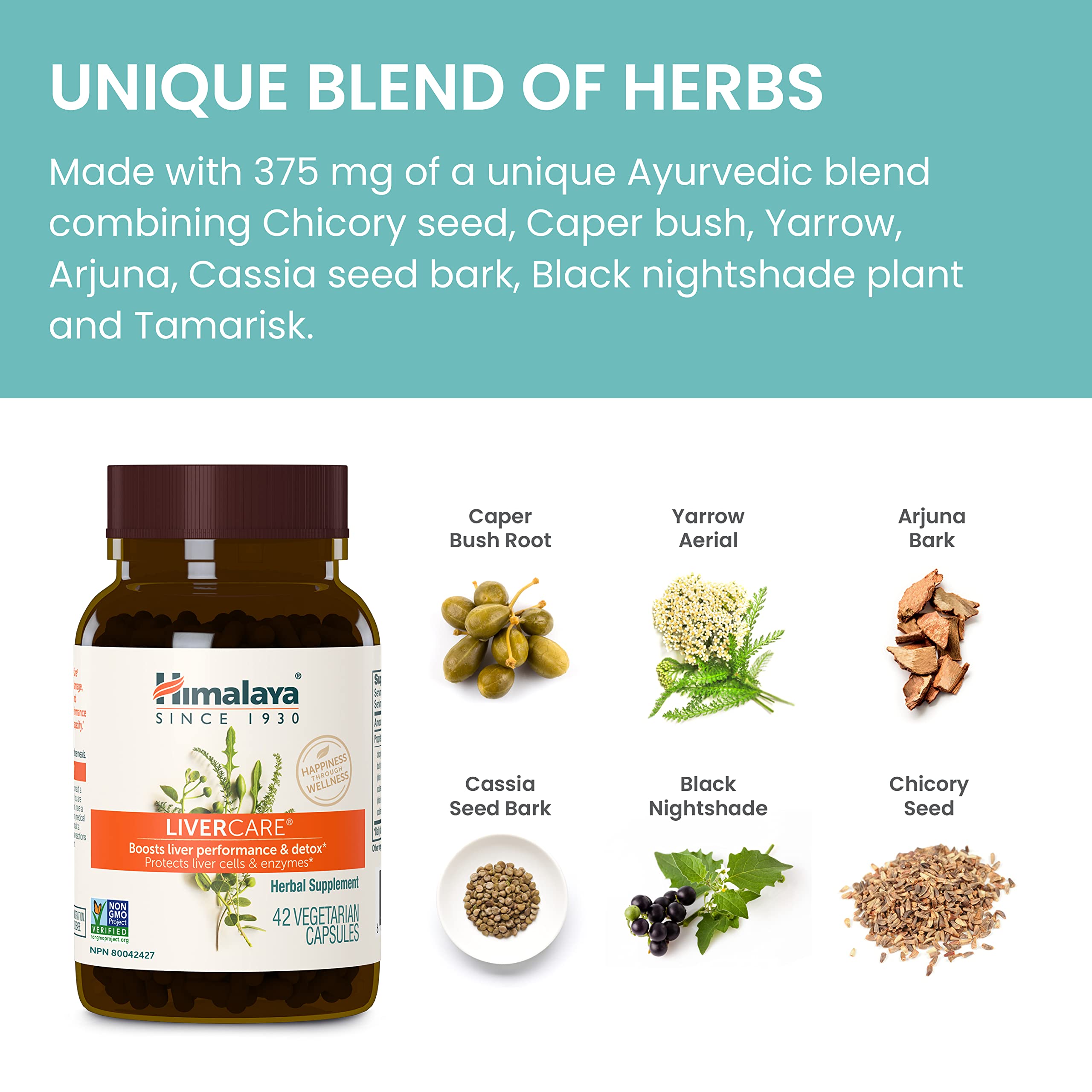 Himalaya LiverCare ingredientes alcaparra y achicoria demostrando origen vegetal