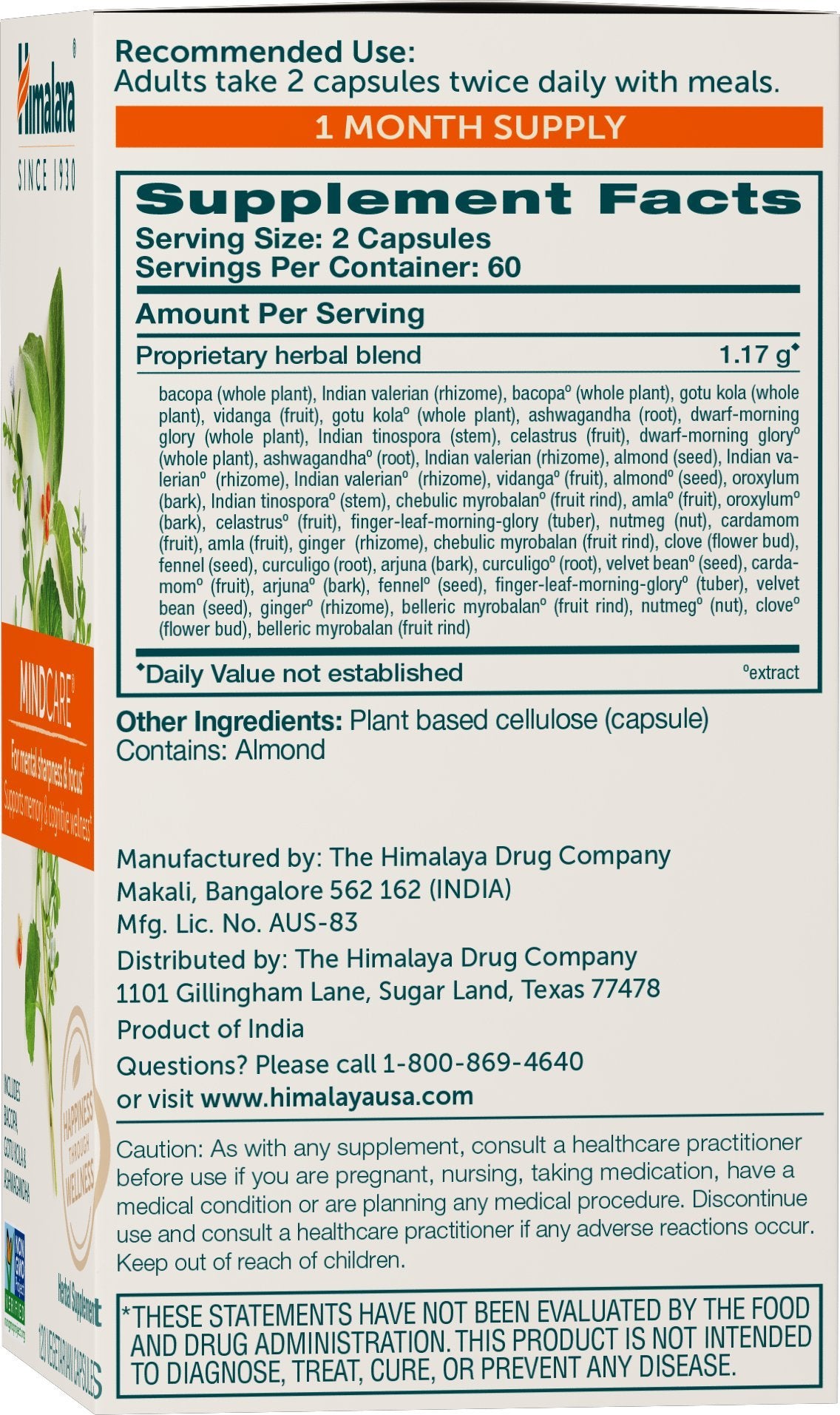 Himalaya MindCare caja abierta y botella mostrando contenido confiable