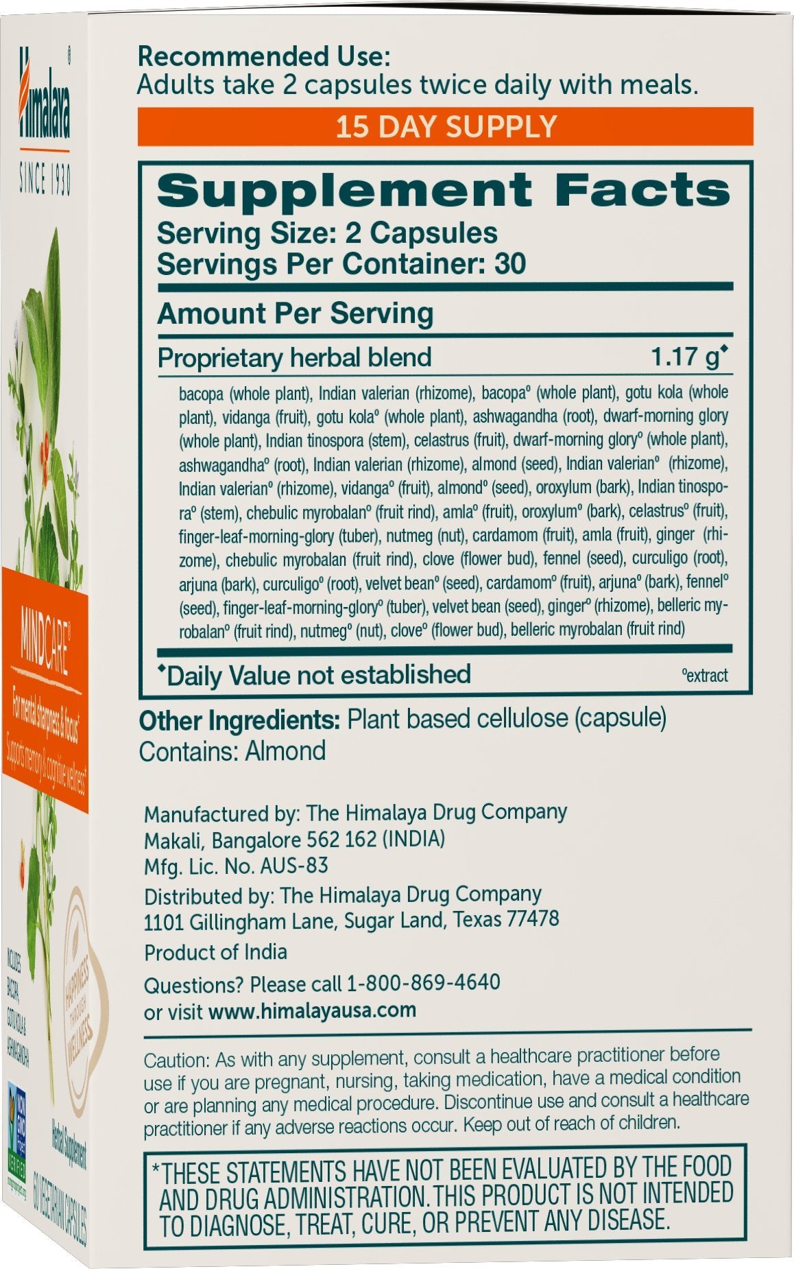 Himalaya MindCare primer plano de cápsula destacando textura y pureza