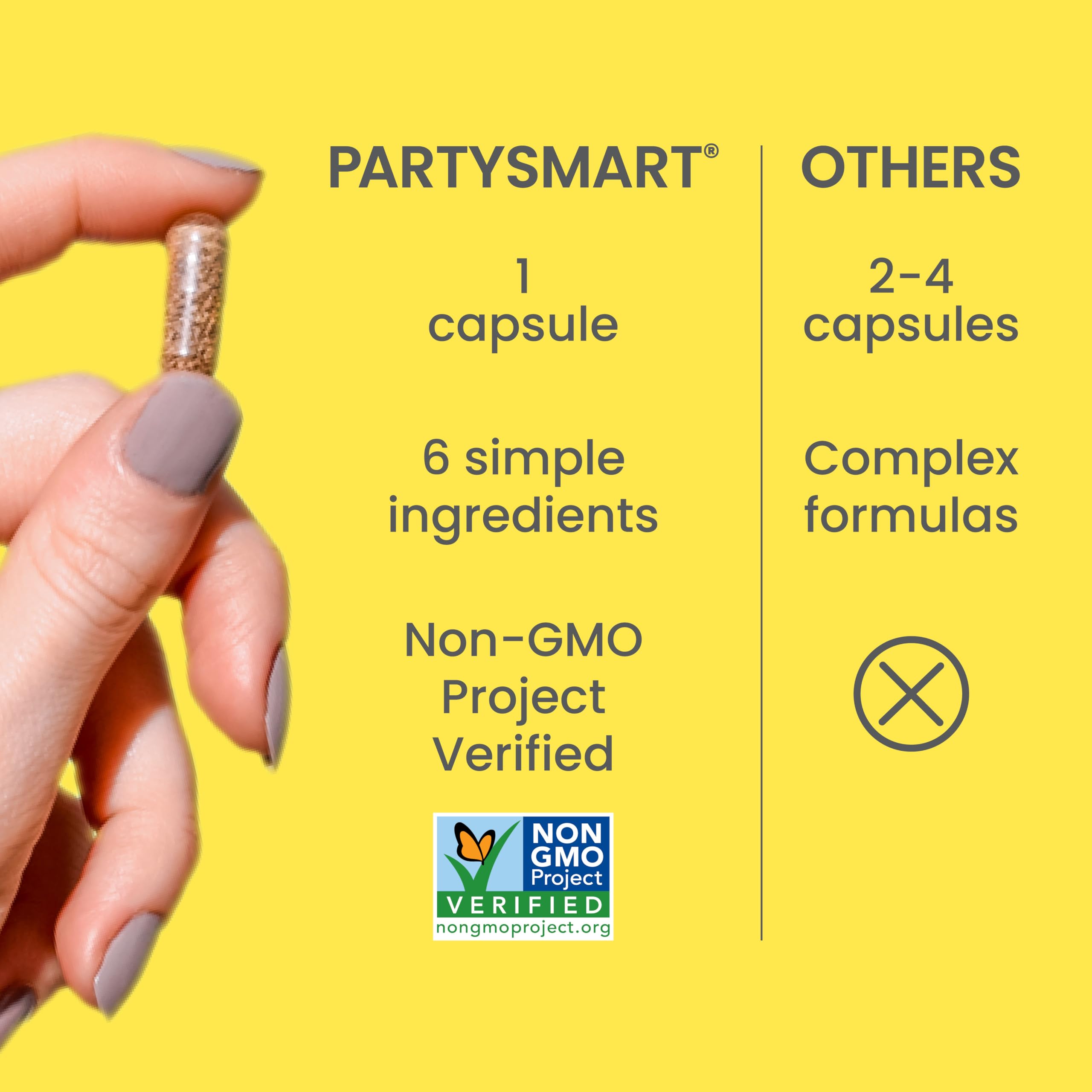 Botella de Himalaya PartySmart abierta con cápsulas sobre la mesa para facilidad de uso