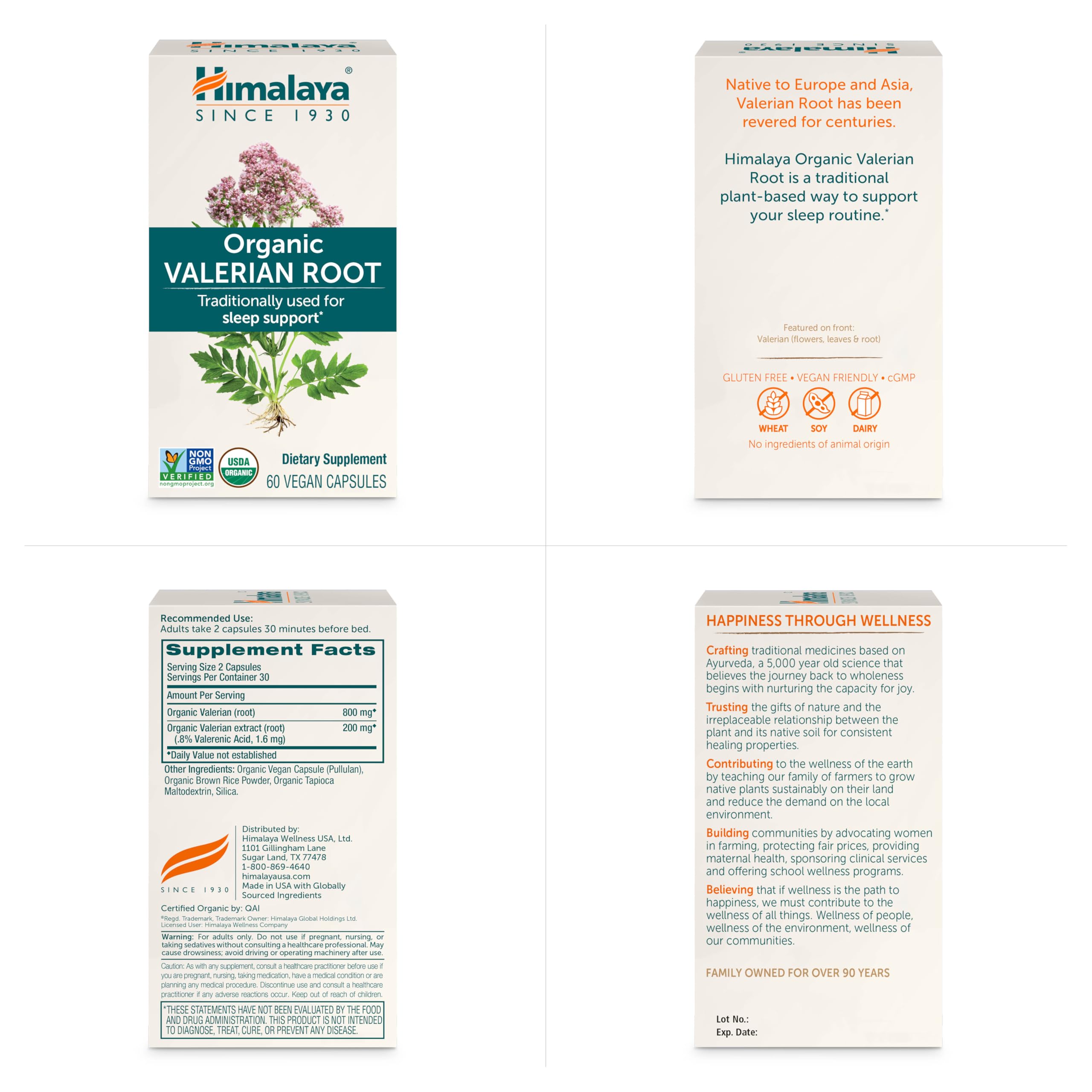 Himalaya producto con raíz de valeriana orgánica, destaca origen natural