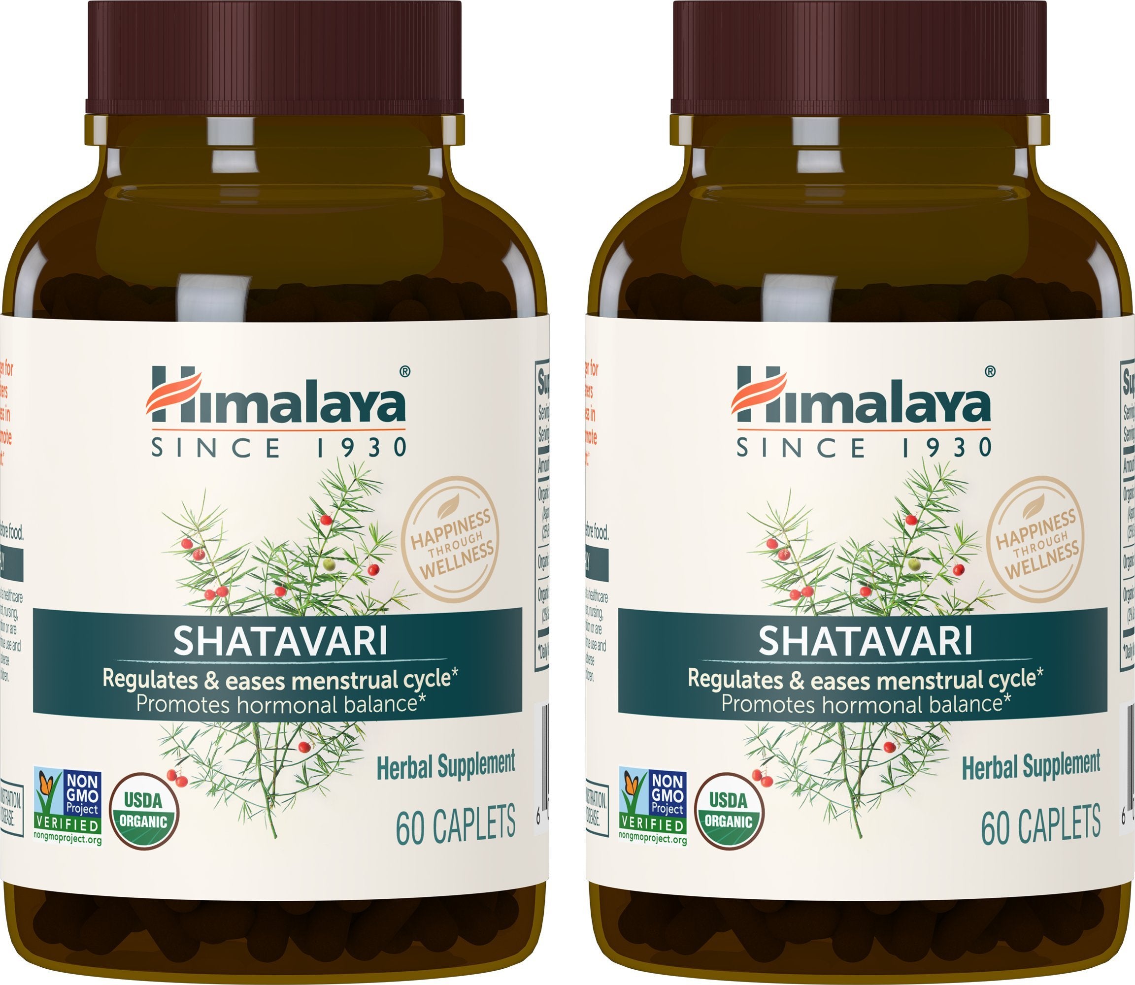 Himalaya frasco frontal de Shatavari orgánico, envase claro que comunica pureza y confianza