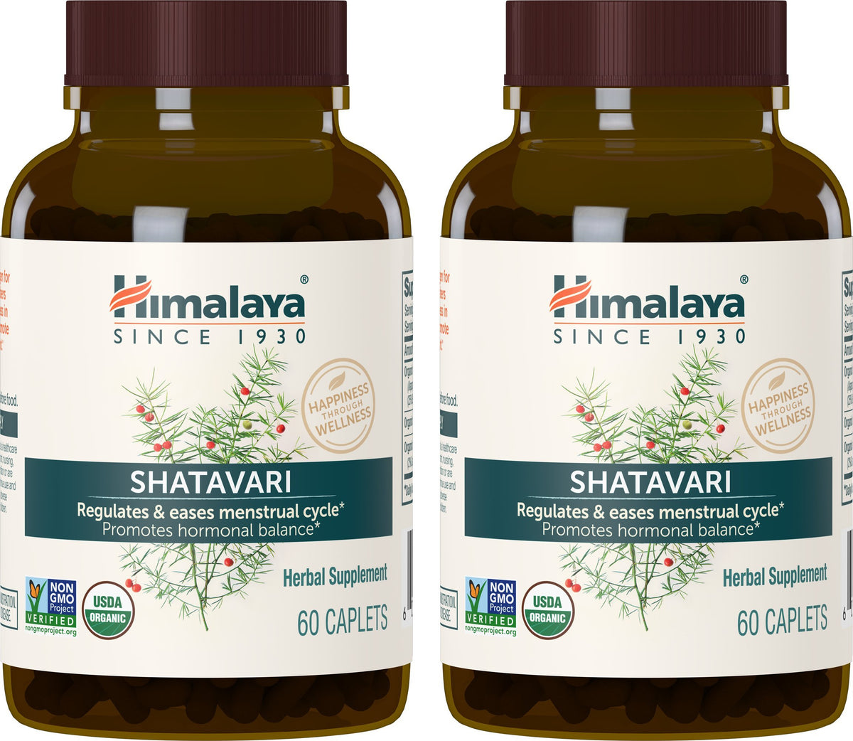 Himalaya frasco frontal de Shatavari orgánico, envase claro que comunica pureza y confianza