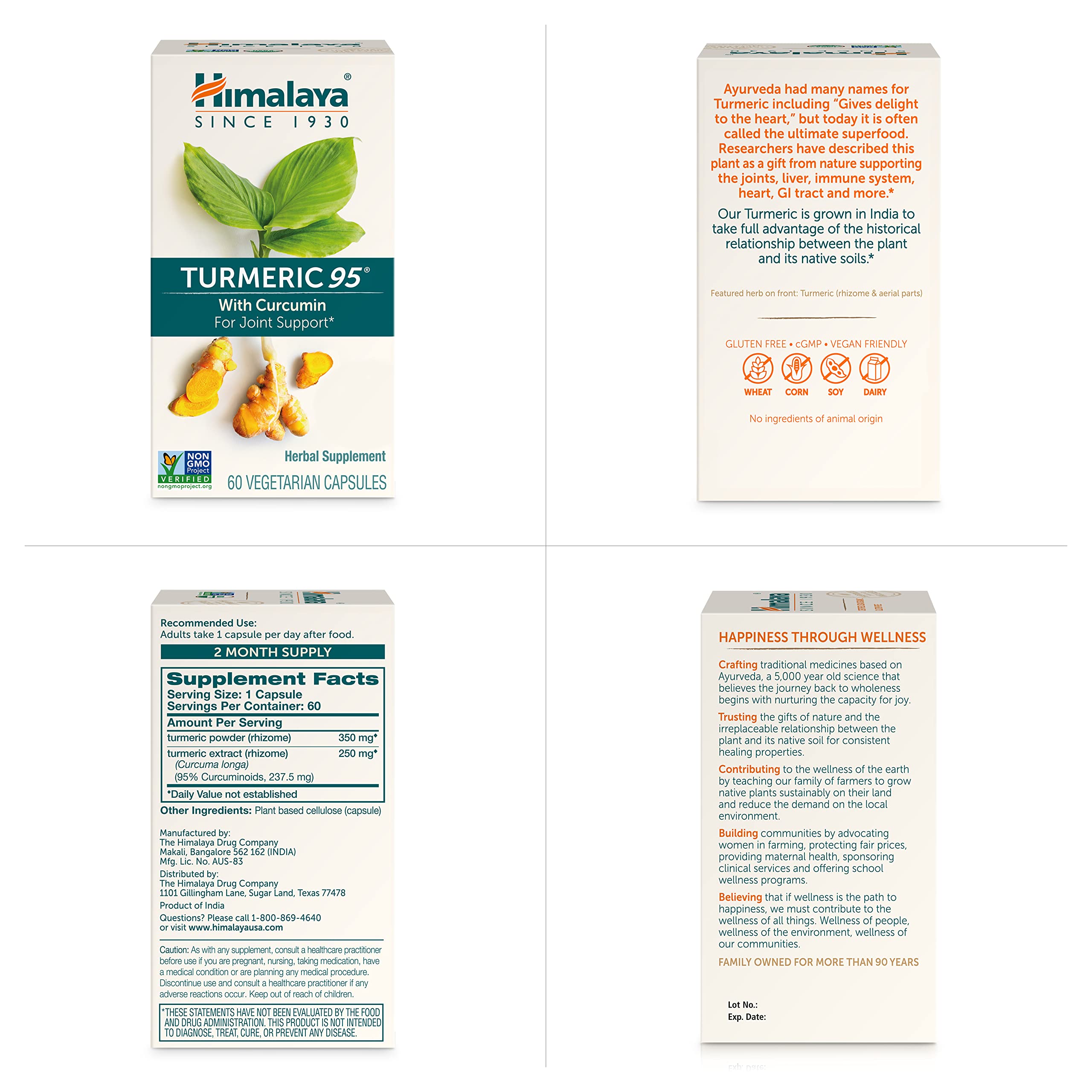 Himalaya Turmeric 95 bote junto a una regla para comparar tamaño