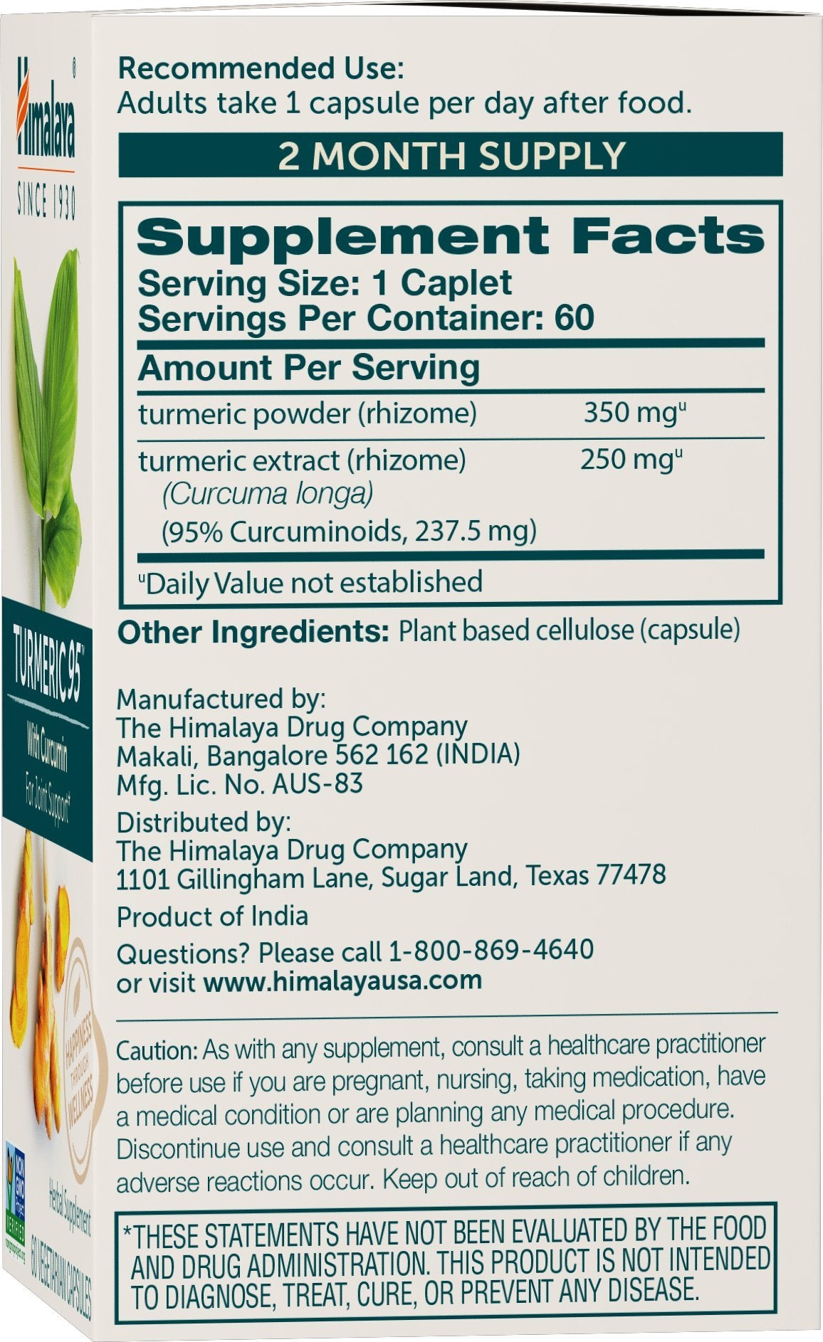Himalaya Turmeric 95 cápsulas en mano para facilitar la toma diaria
