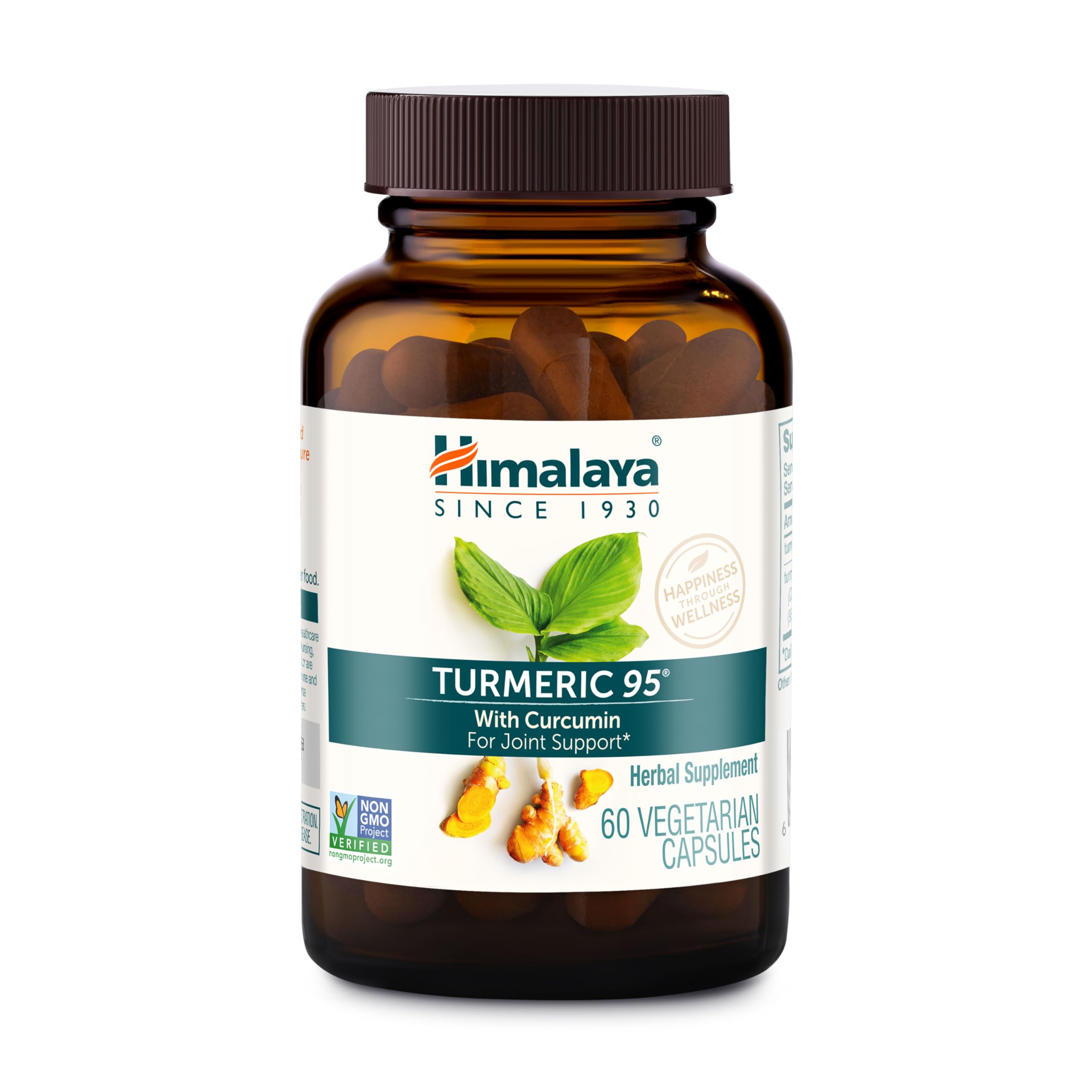 Himalaya Turmeric 95 frontal del empaque mostrando beneficios y certificaciones