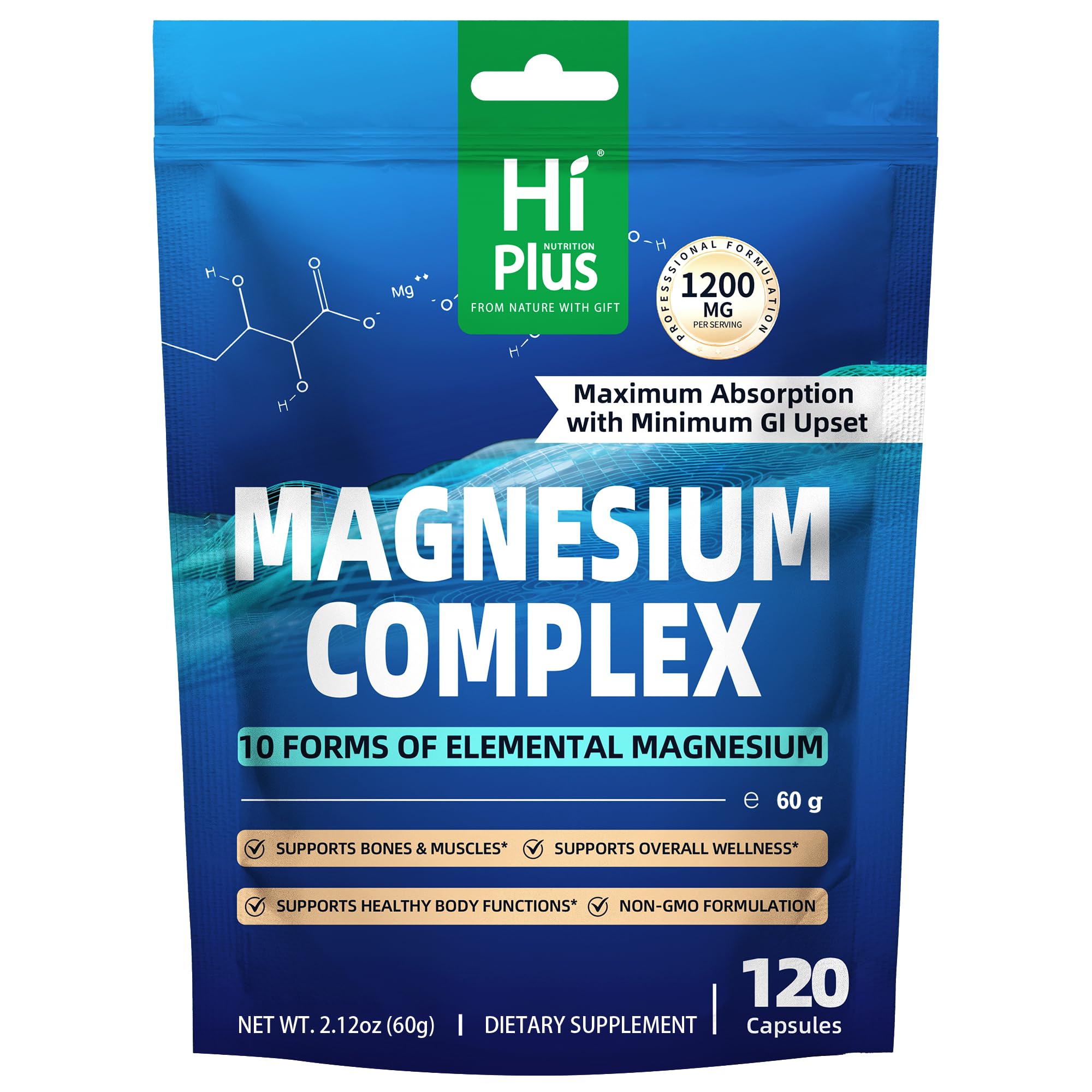 HiPlus frontal del empaque mostrando fórmula vegana y 1200 mg por servicio