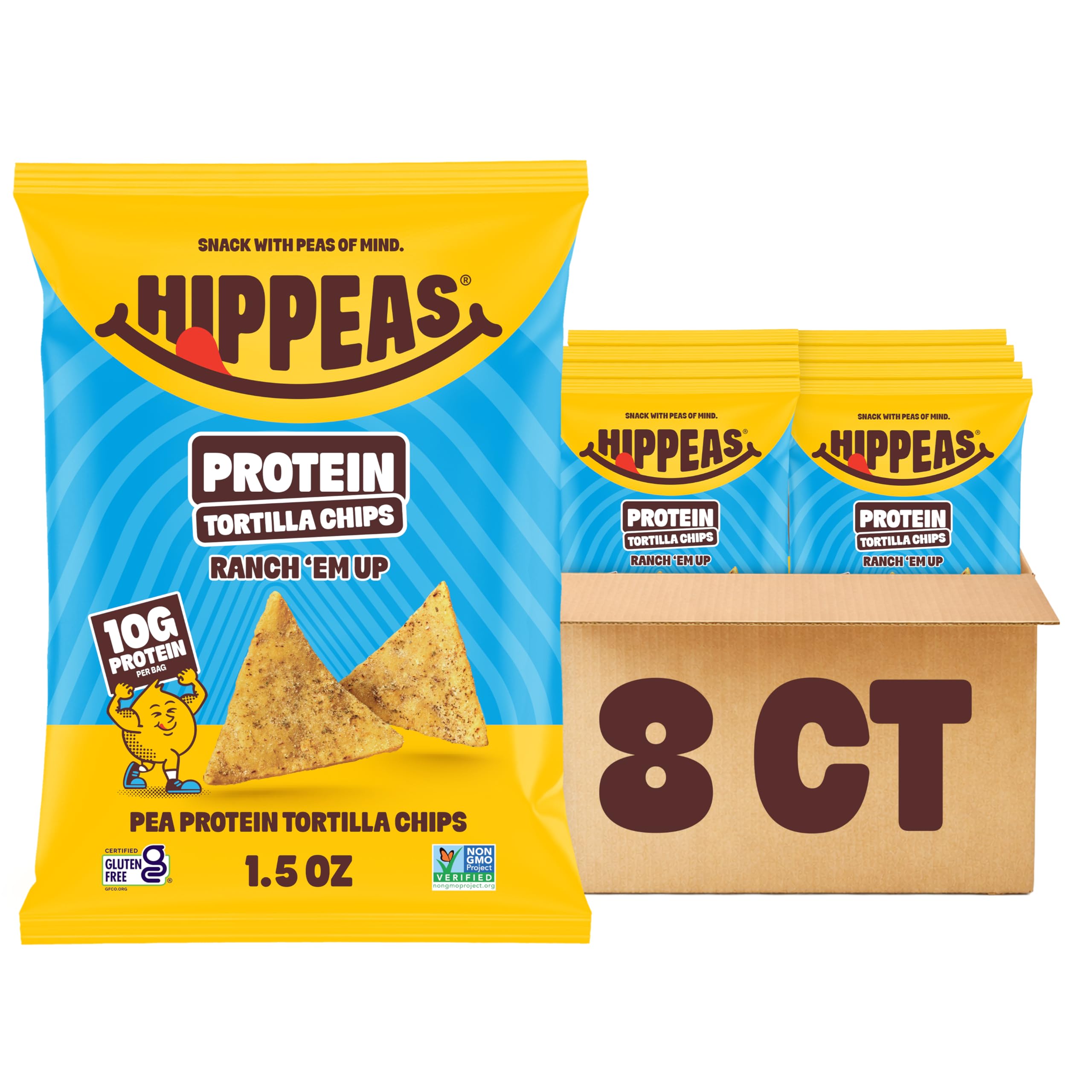 HIPPEAS paquete frontal mostrando sabor ranch y proteína
