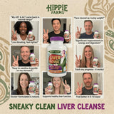 Hippie Farms etiqueta cercana con lista de ingredientes orgánicos