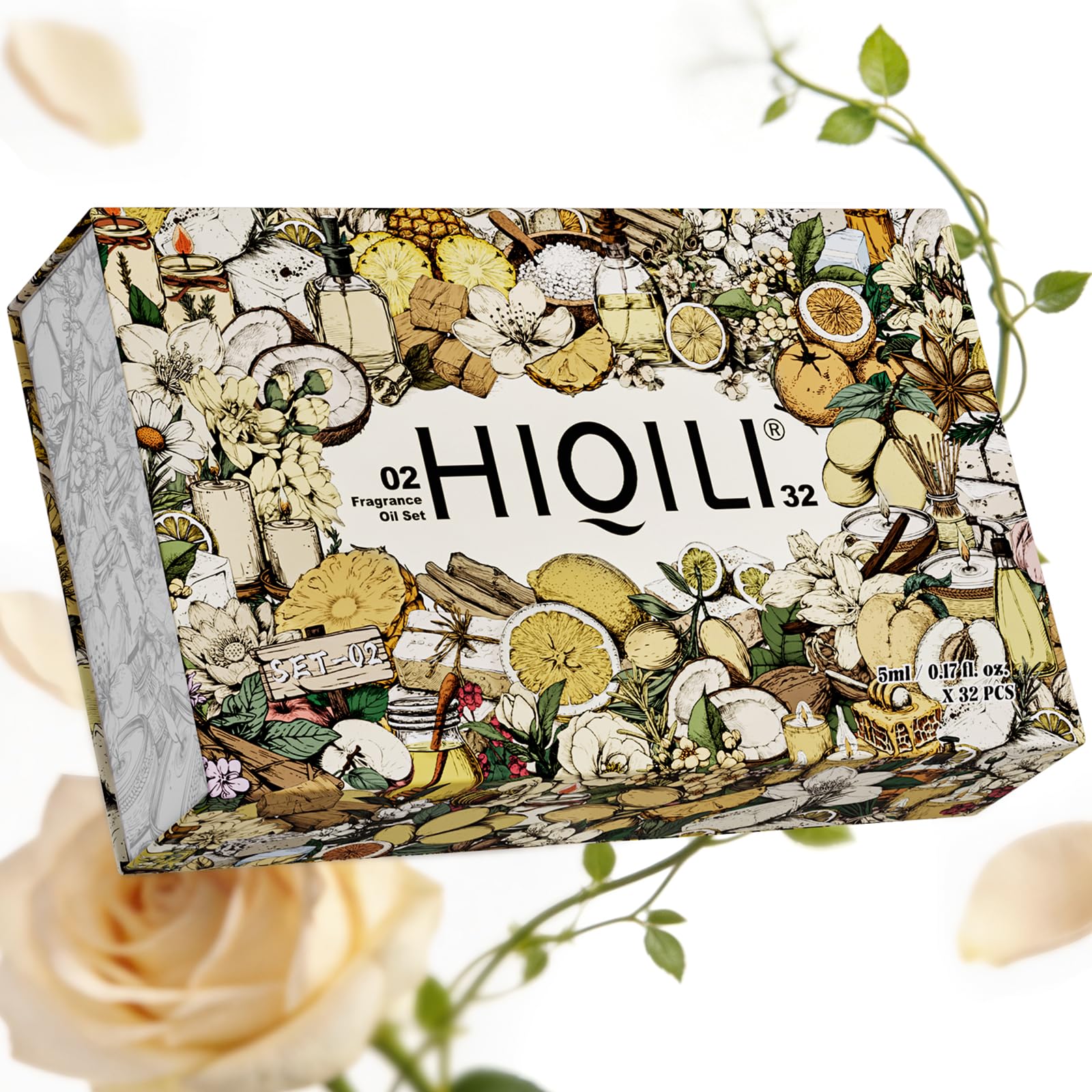 HIQILI estuche tipo bookshelf mostrando las 32 fragancias y bonito embalaje regalo