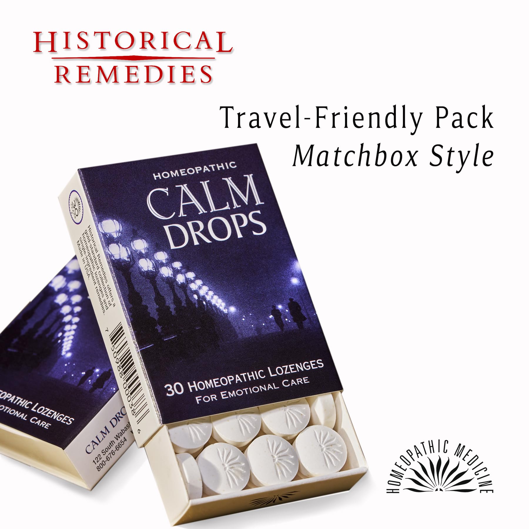 Historical Remedies comparación de tamaño de Calm Drops junto a una moneda, beneficio referencia clara de escala