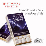 Historical Remedies comparación de tamaño de Calm Drops junto a una moneda, beneficio referencia clara de escala