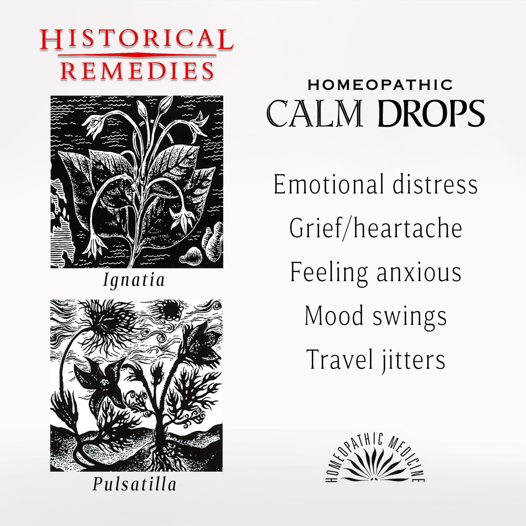 Historical Remedies pastilla Calm Drops en la palma de una mano, beneficio portátil para uso inmediato