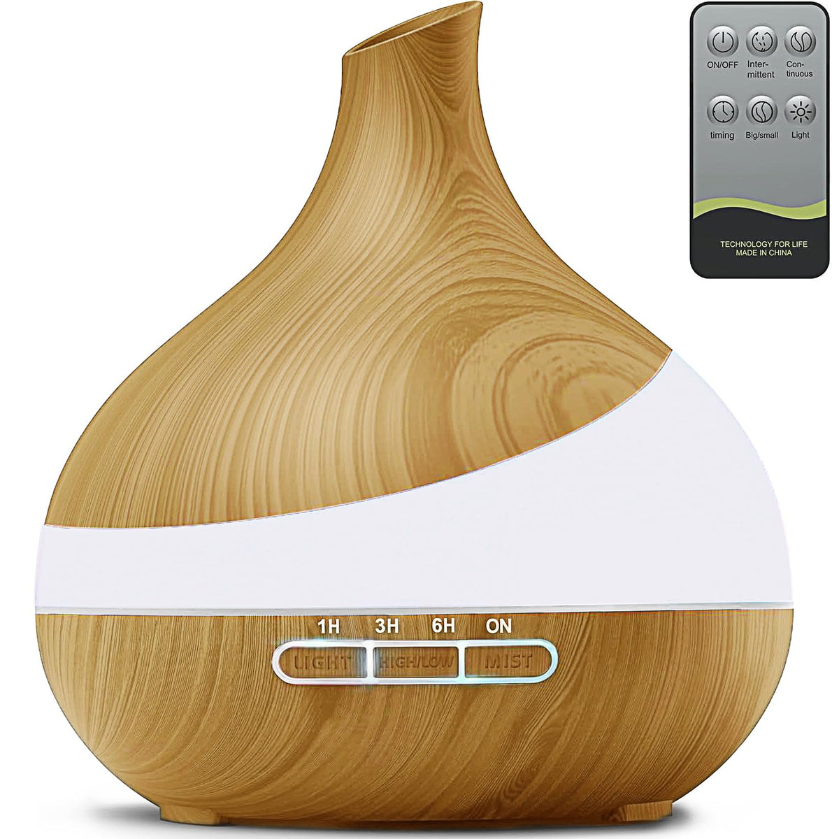 HJTHJT difusor 500ML vista frontal mostrando control remoto y base elegante, ambiente relajante