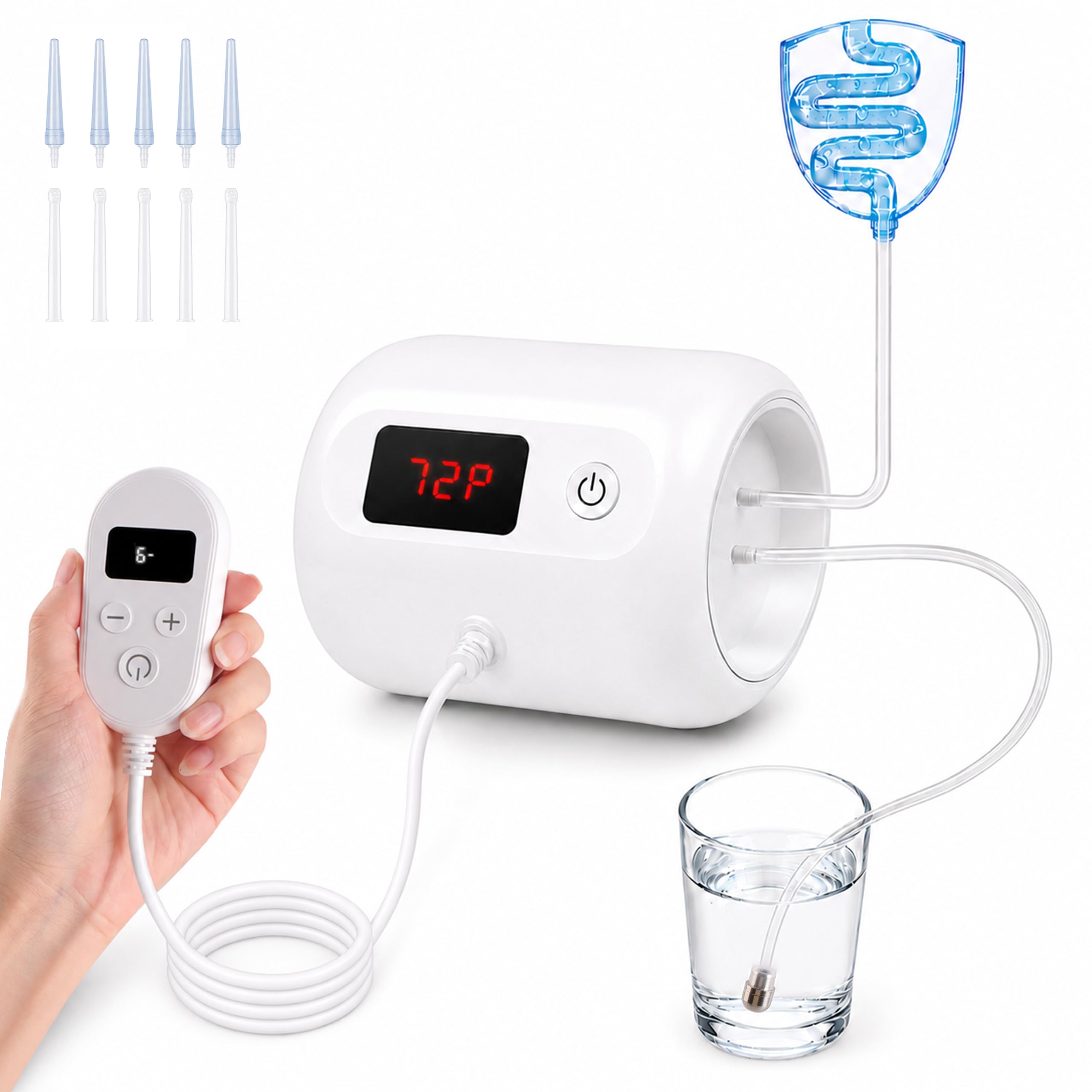 HLNGHOF vista frontal del kit enema eléctrico con diseño compacto y fácil montaje