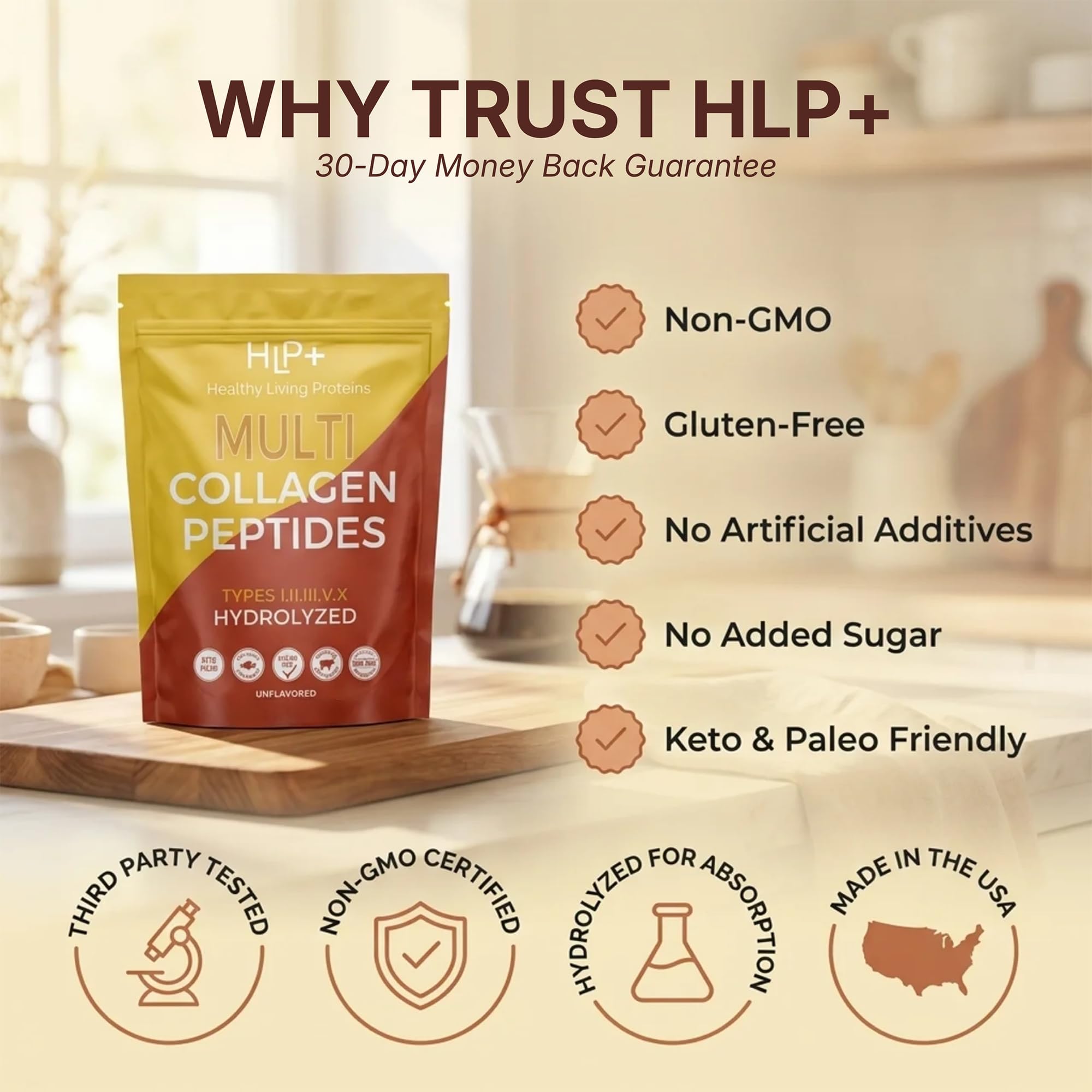 HLP estilo de vida: desayuno con batido y envase, integración cotidiana del suplemento