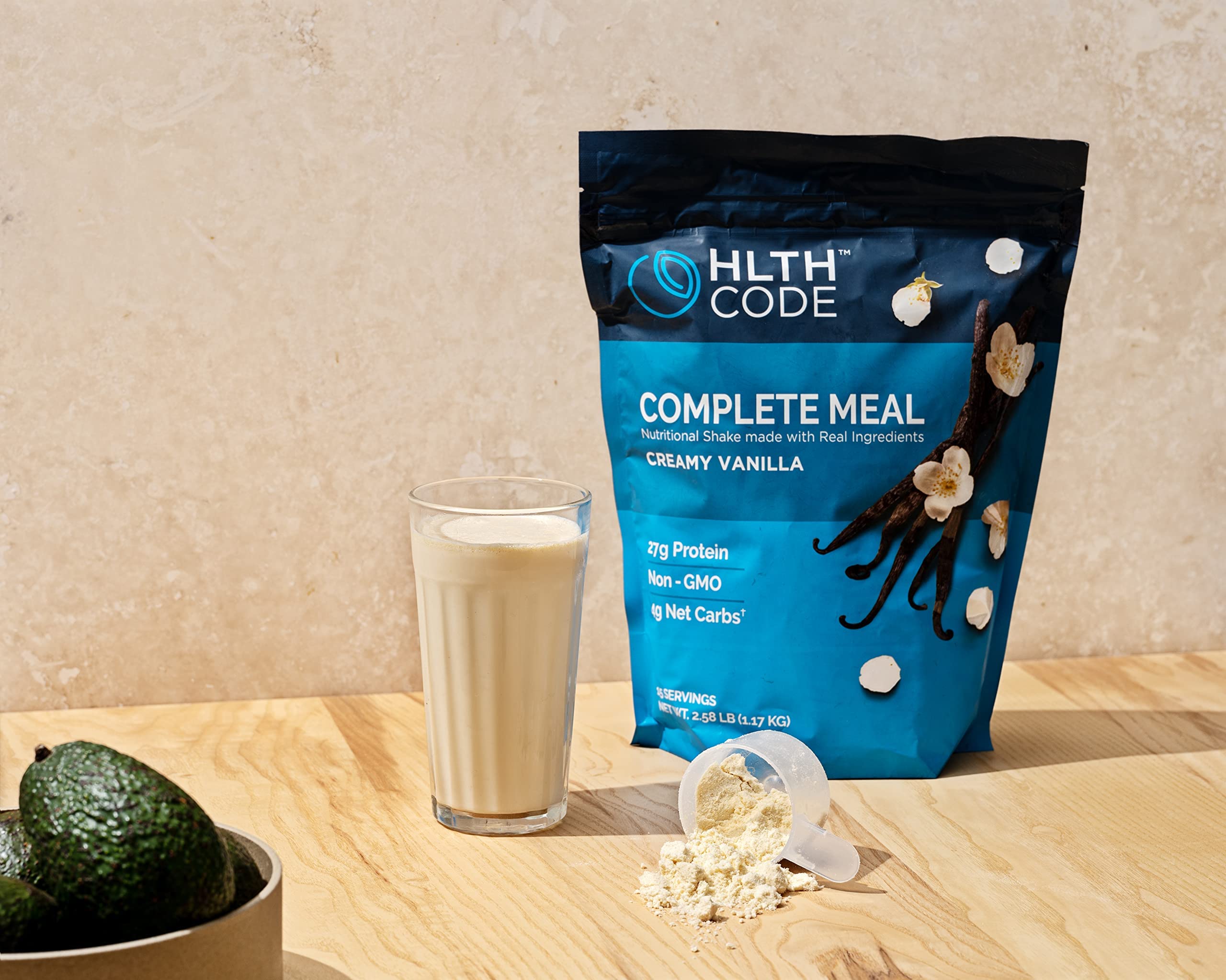HLTH CODE medidor y porciones ilustrando 15 porciones convenientes