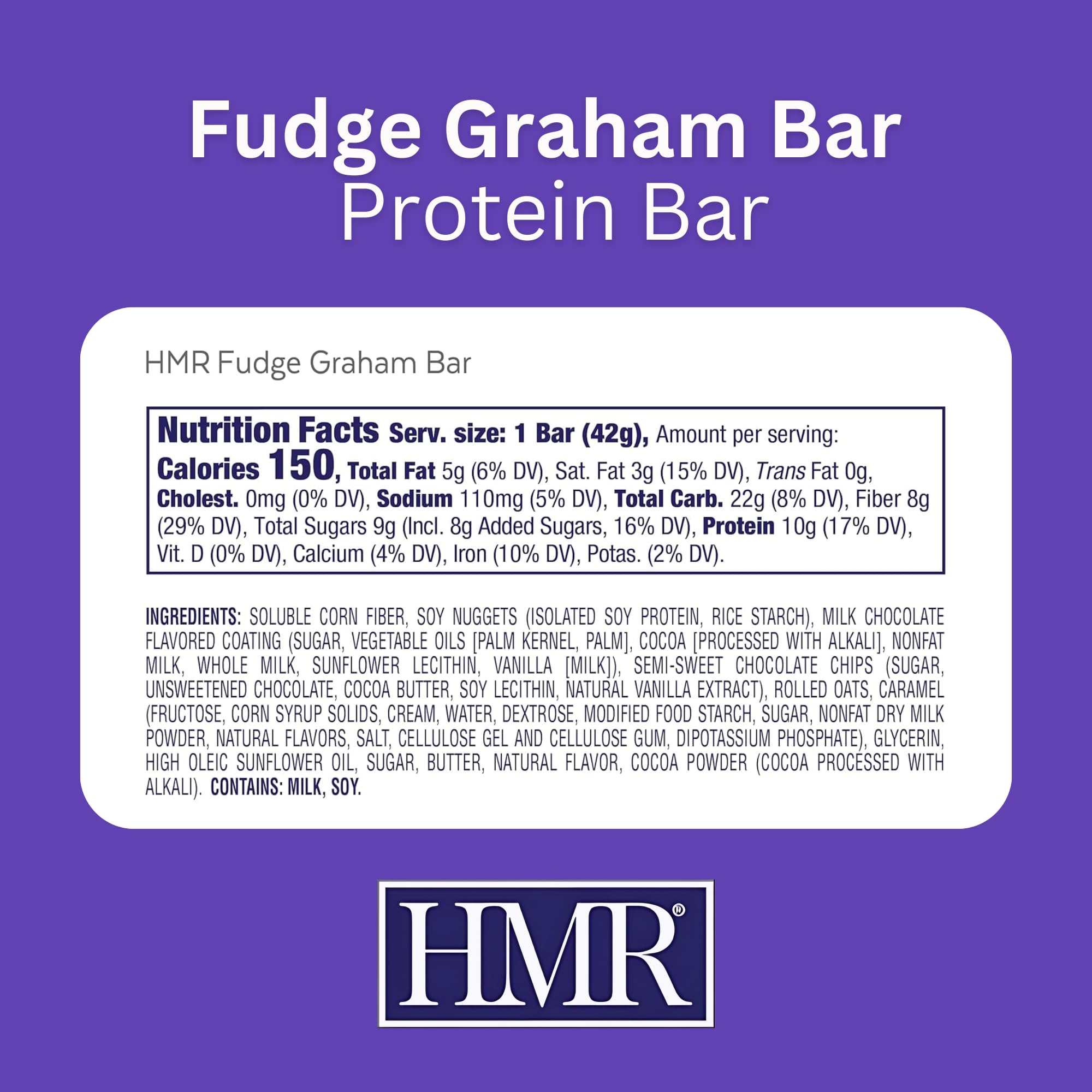 HMR barra Fudge Graham cortada mostrando relleno y topping chocolatoso
