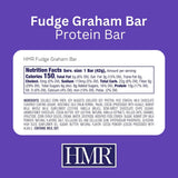 HMR barra Fudge Graham cortada mostrando relleno y topping chocolatoso