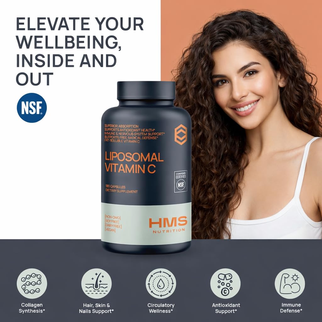 HMS Nutrition detalle de cápsula liposomal mostrando textura y protección