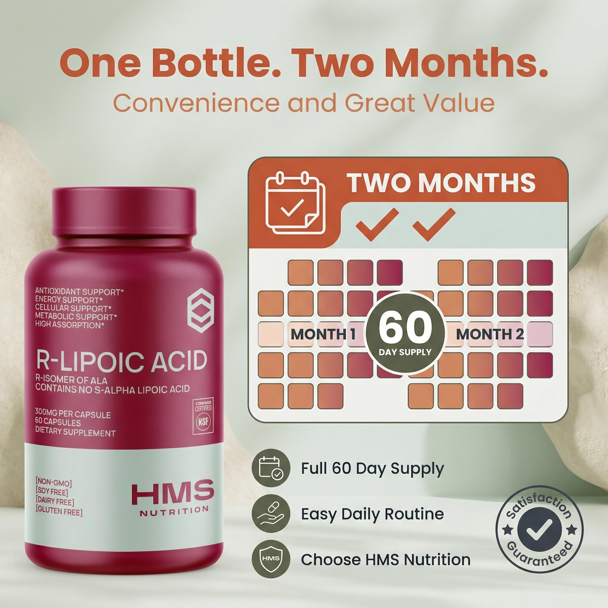 HMS Nutrition botella abierta con cápsulas listos para uso diario y portabilidad