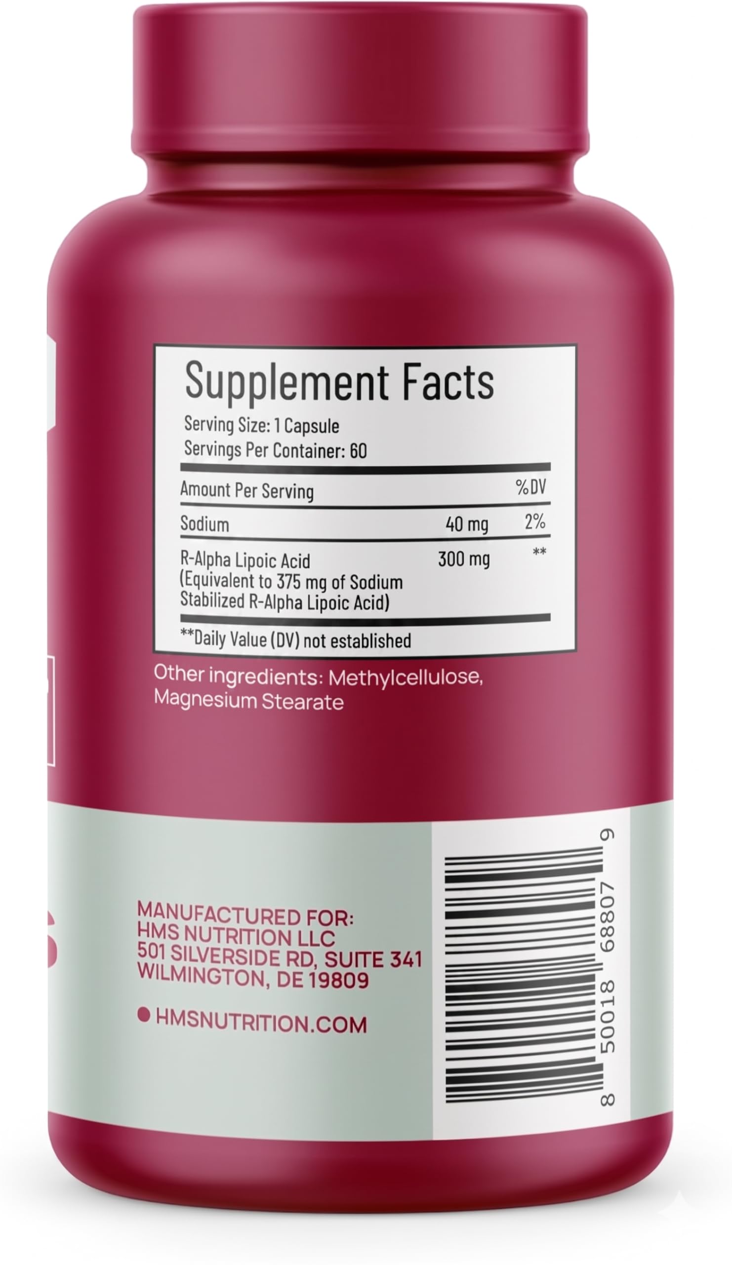HMS Nutrition cápsula en primer plano destaca la pureza y fácil de tragar