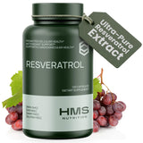 HMS Nutrition frasco frontal de resveratrol mostrando 120 cápsulas y claridad del producto