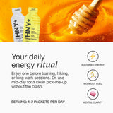 HNY+ Buzz etiqueta con información nutricional y beneficios claros