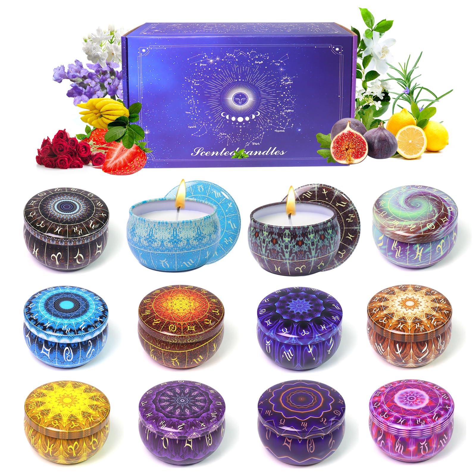 HOFOGOTOWIN set de 12 velas frente mostrando variedad y atractivo