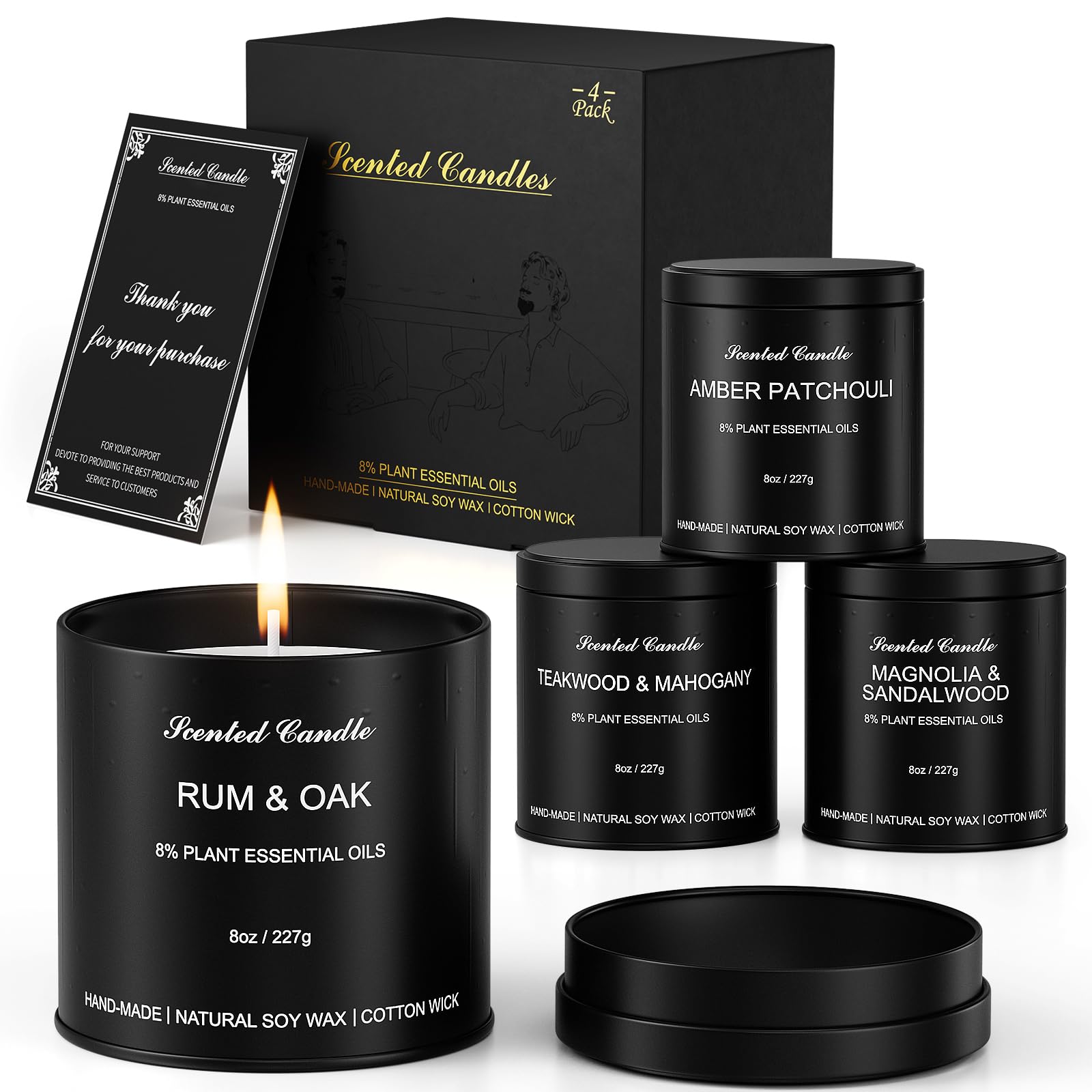 HOFOGOTOWIN pack frontal mostrando las cuatro velas y su diseño masculino