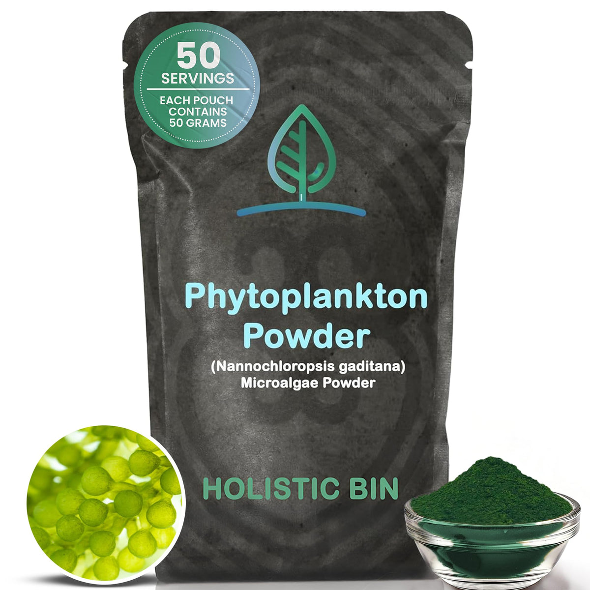 Holistic Bin frente del empaque mostrando bolsa resellable y beneficios claros
