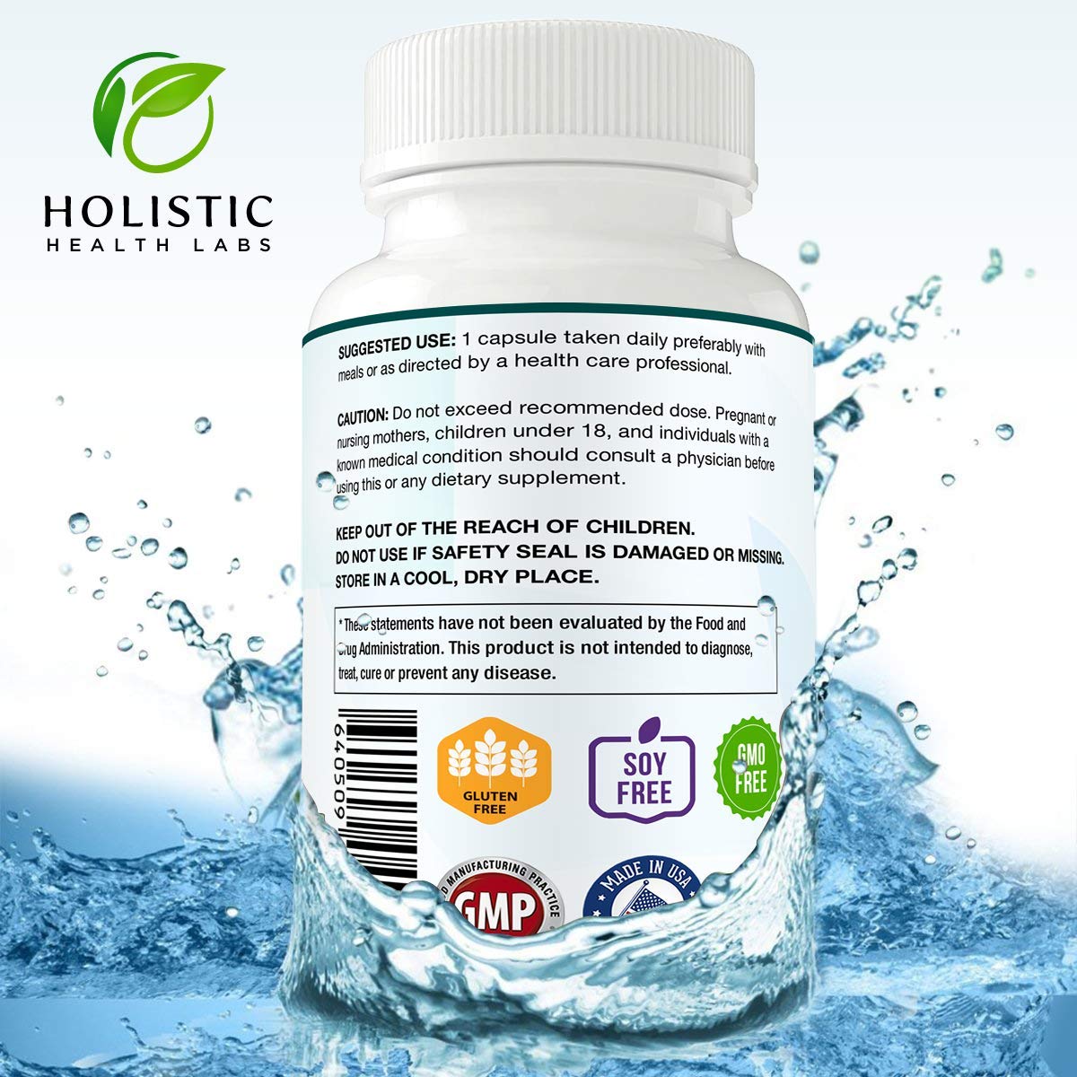 Holistic Health Labs comparación de tamaño de cápsulas para referencia visual