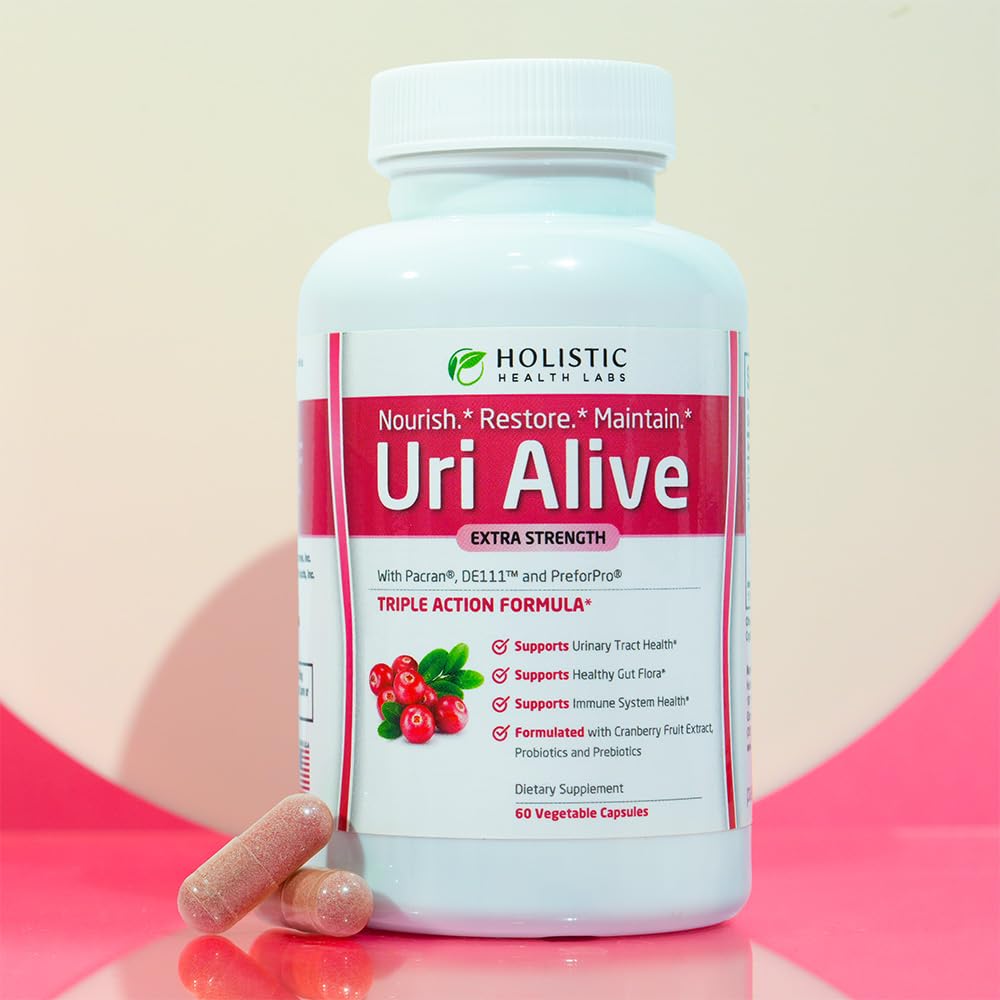 Holistic Health Labs cápsulas Uri Alive detalle de cápsula fácil de tragar y dosificación