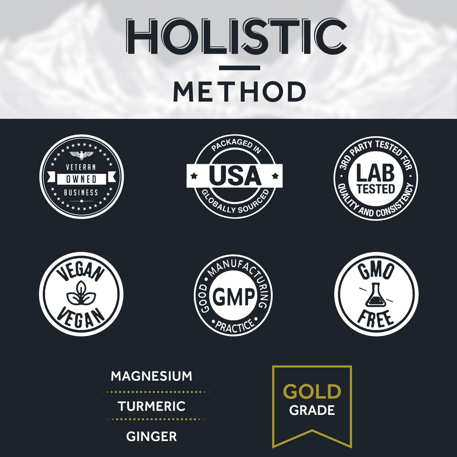 Holistic Method etiqueta con lista de ingredientes y certificaciones